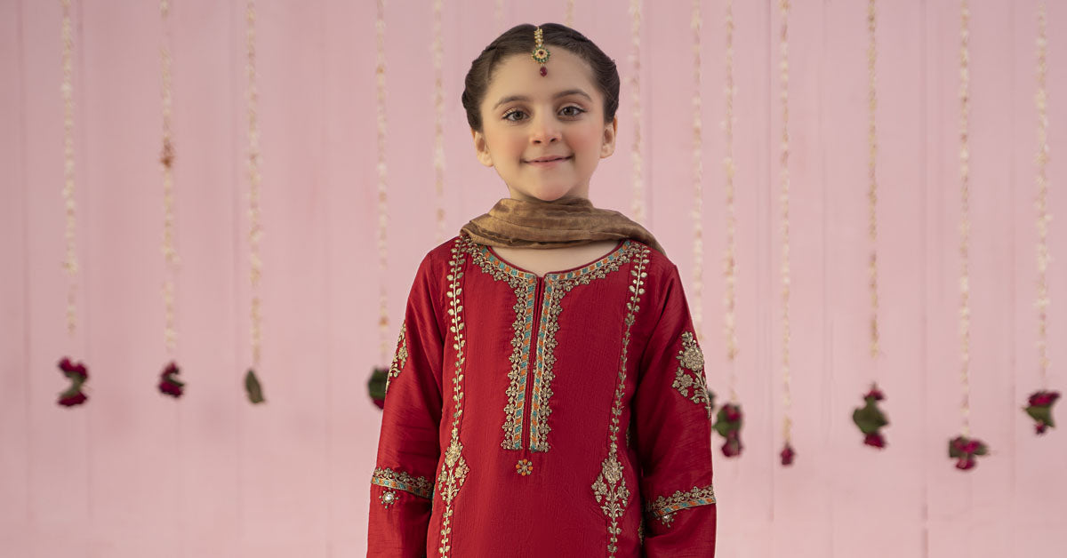 3 Piece Embroidered Raw Silk Suit