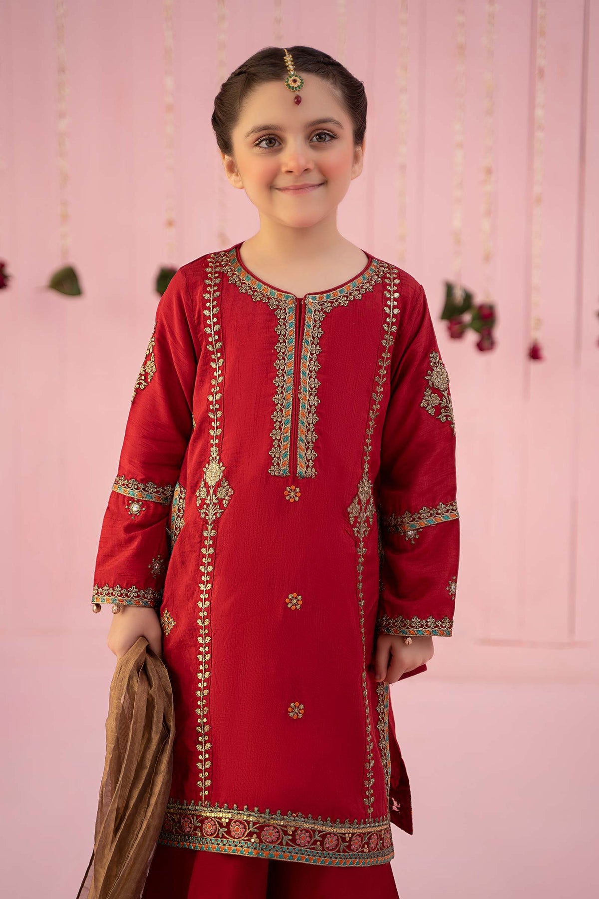 3 Piece Embroidered Raw Silk Suit