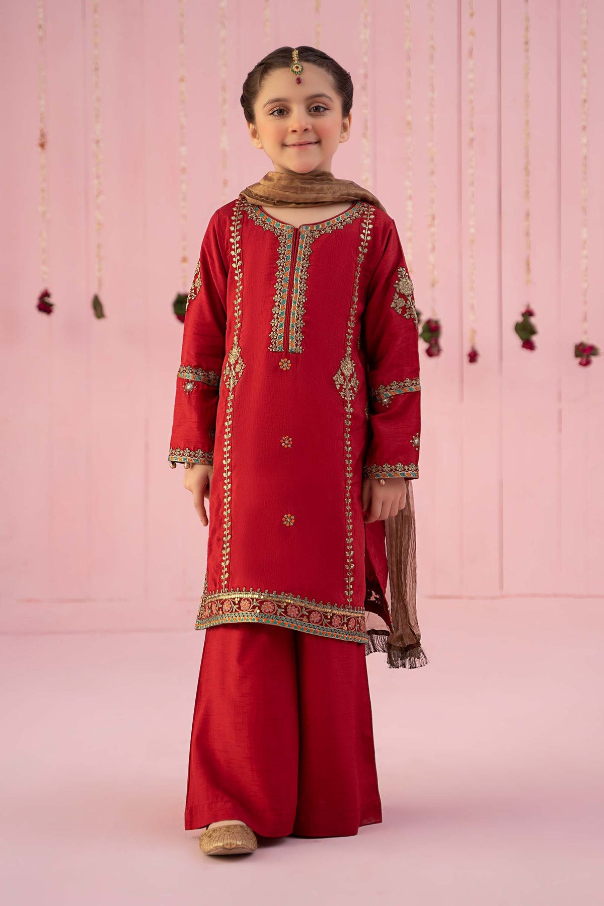 3 Piece Embroidered Raw Silk Suit
