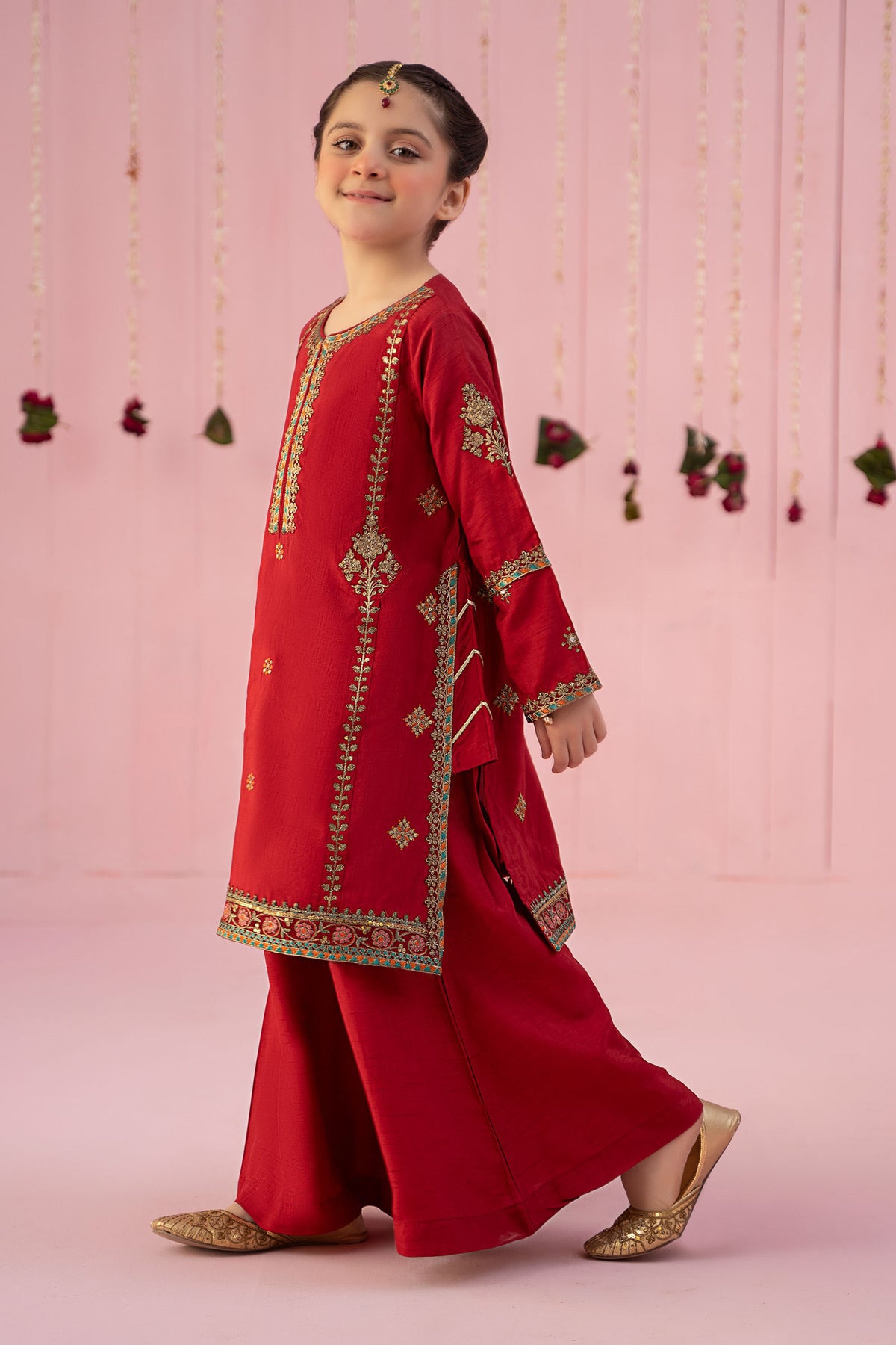 3 Piece Embroidered Raw Silk Suit