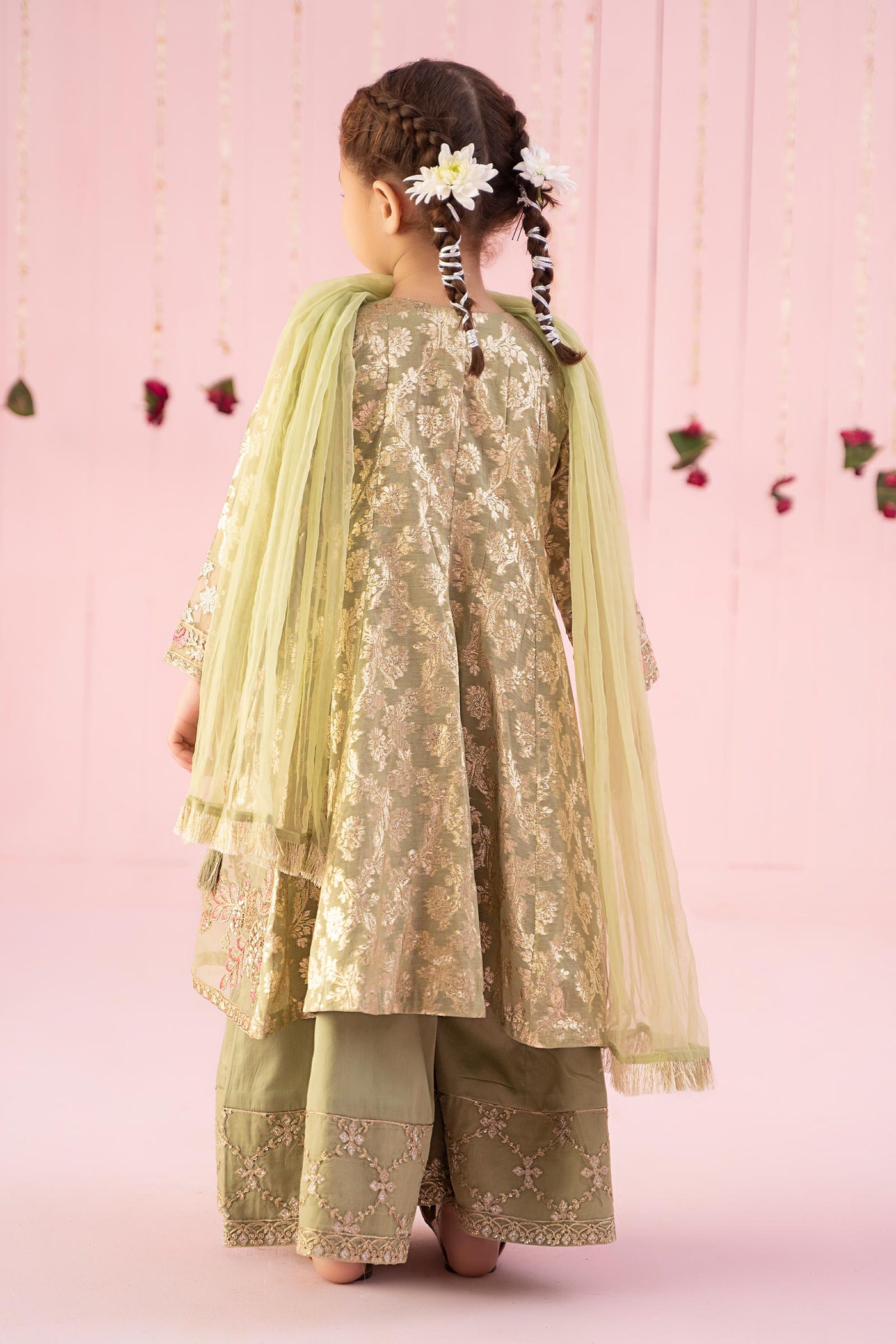3 Piece Embroidered Cotton Lurex Jacquard Suit