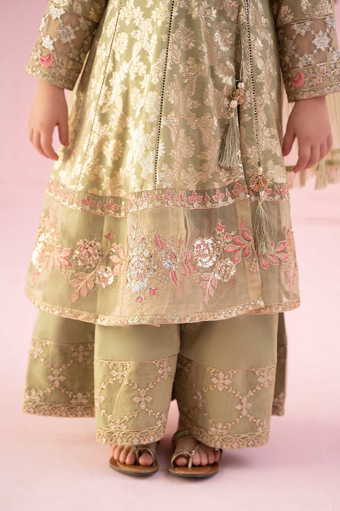 3 Piece Embroidered Cotton Lurex Jacquard Suit