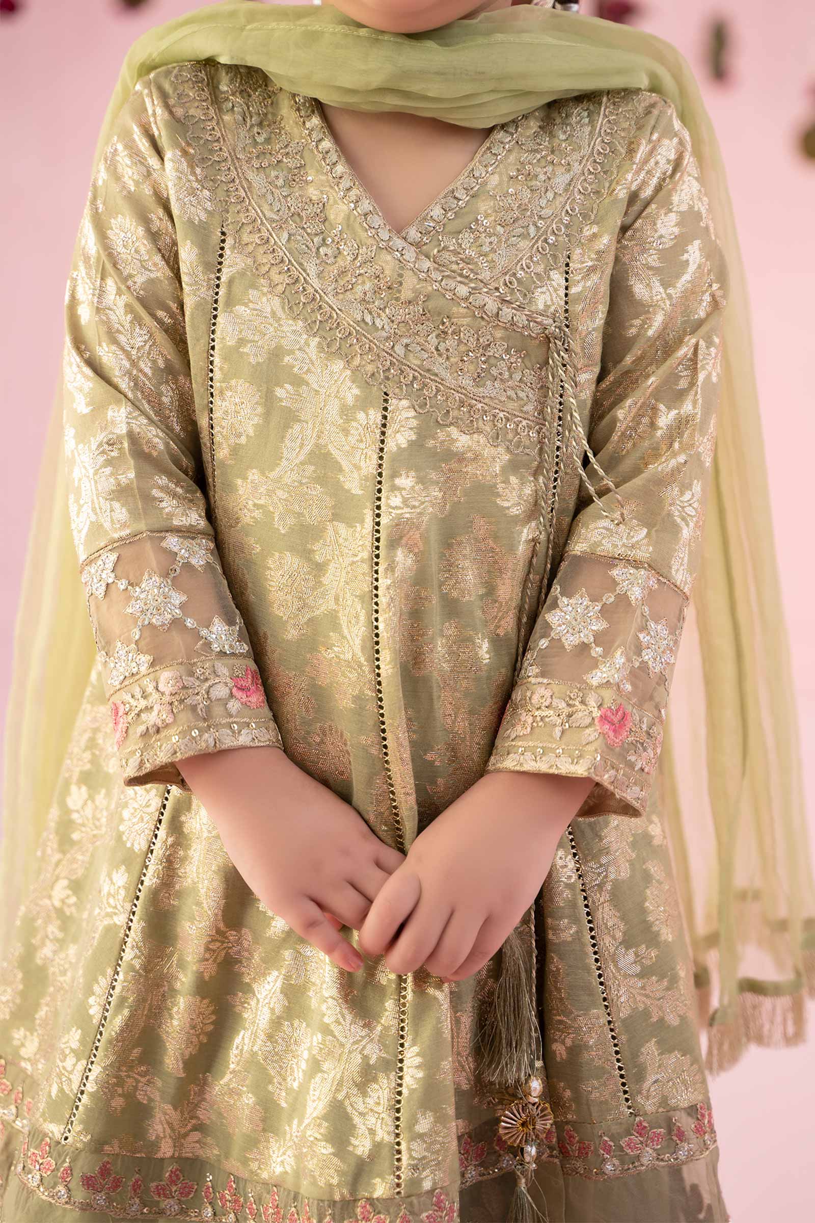 3 Piece Embroidered Cotton Lurex Jacquard Suit