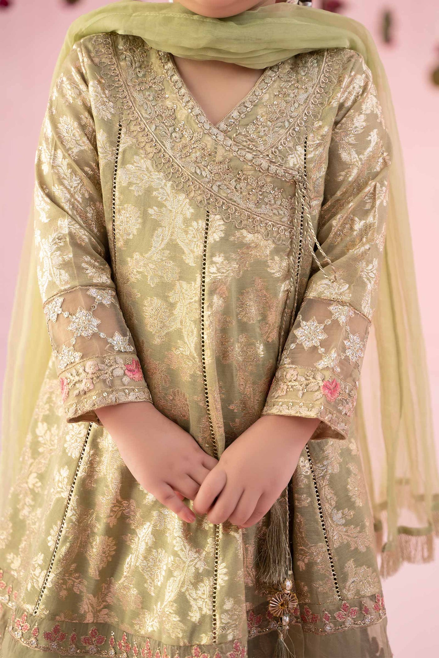 3 Piece Embroidered Cotton Lurex Jacquard Suit