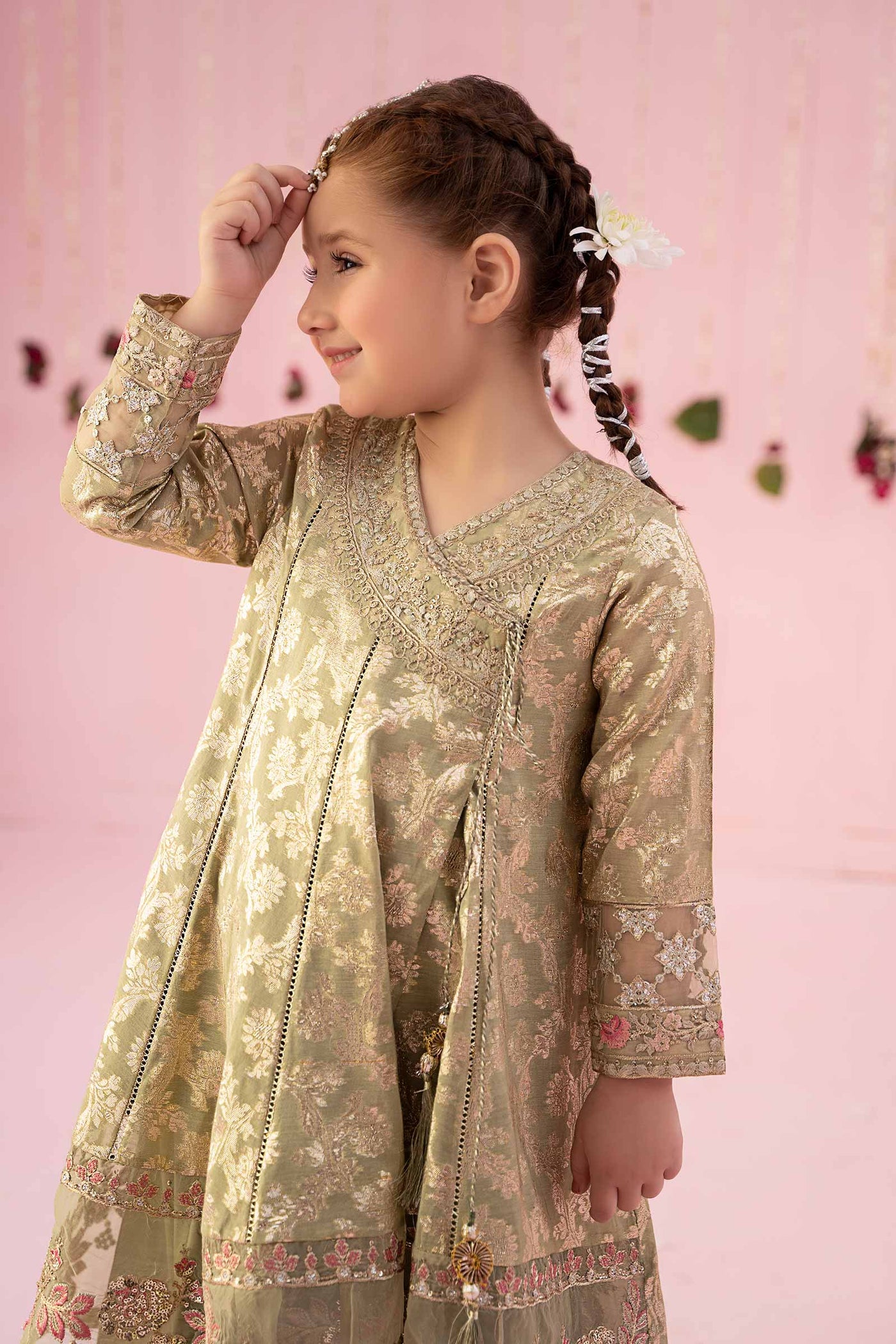 3 Piece Embroidered Cotton Lurex Jacquard Suit