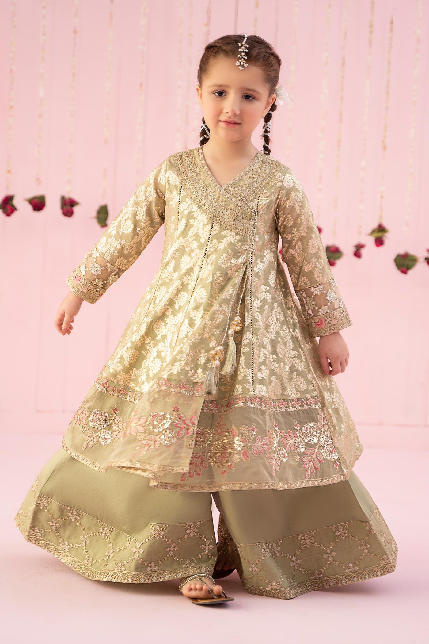 3 Piece Embroidered Cotton Lurex Jacquard Suit