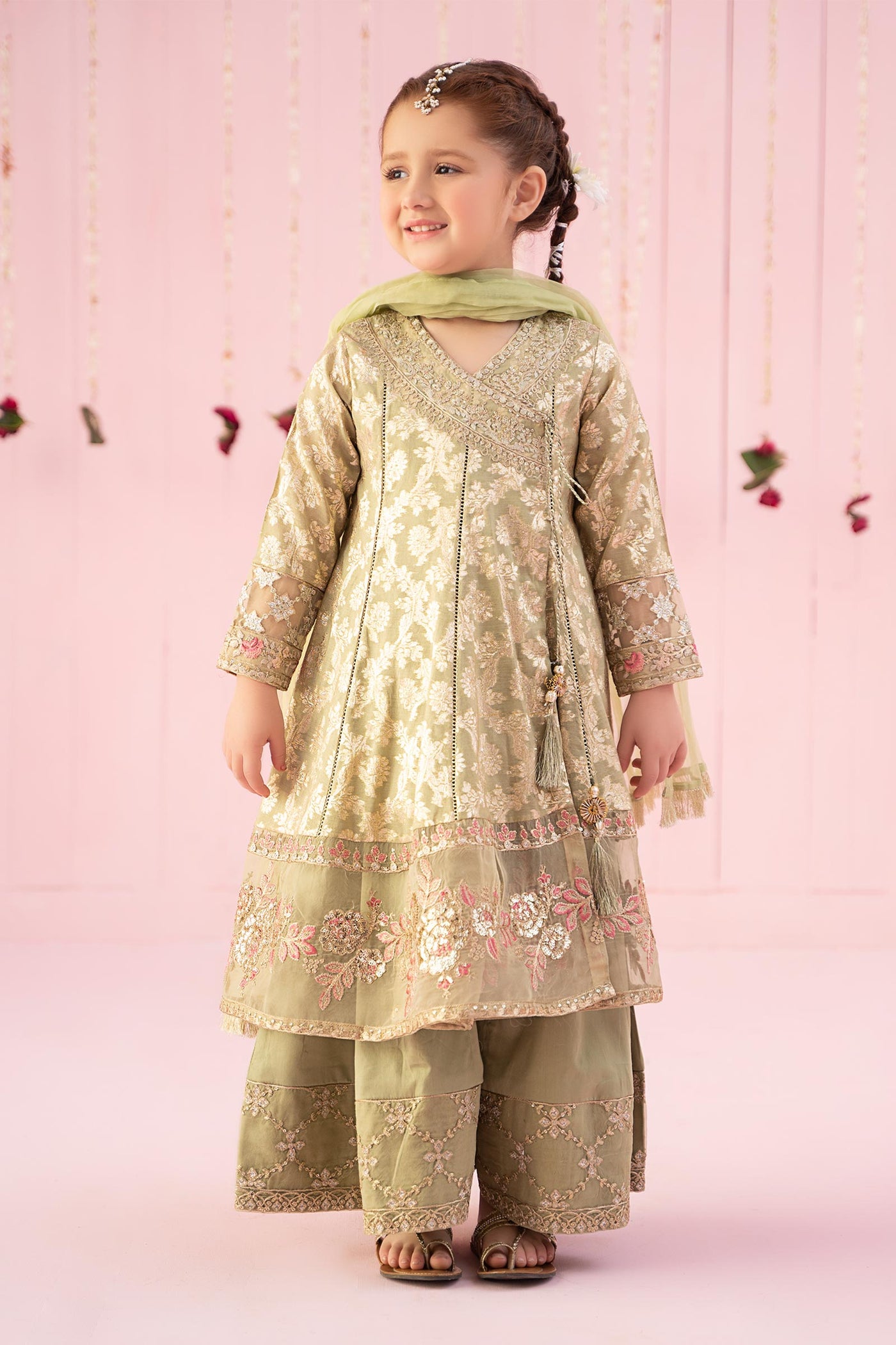 3 Piece Embroidered Cotton Lurex Jacquard Suit