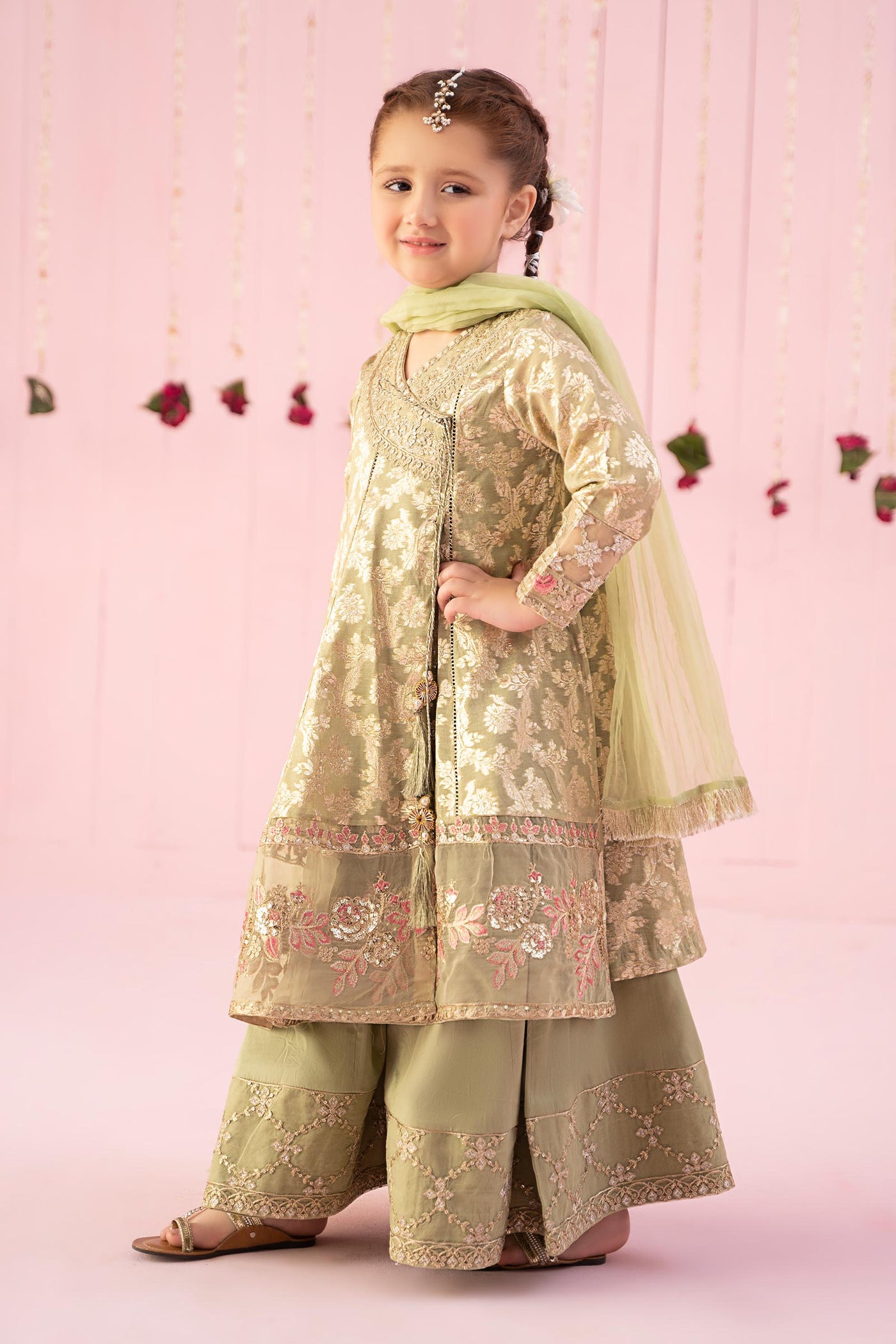 3 Piece Embroidered Cotton Lurex Jacquard Suit