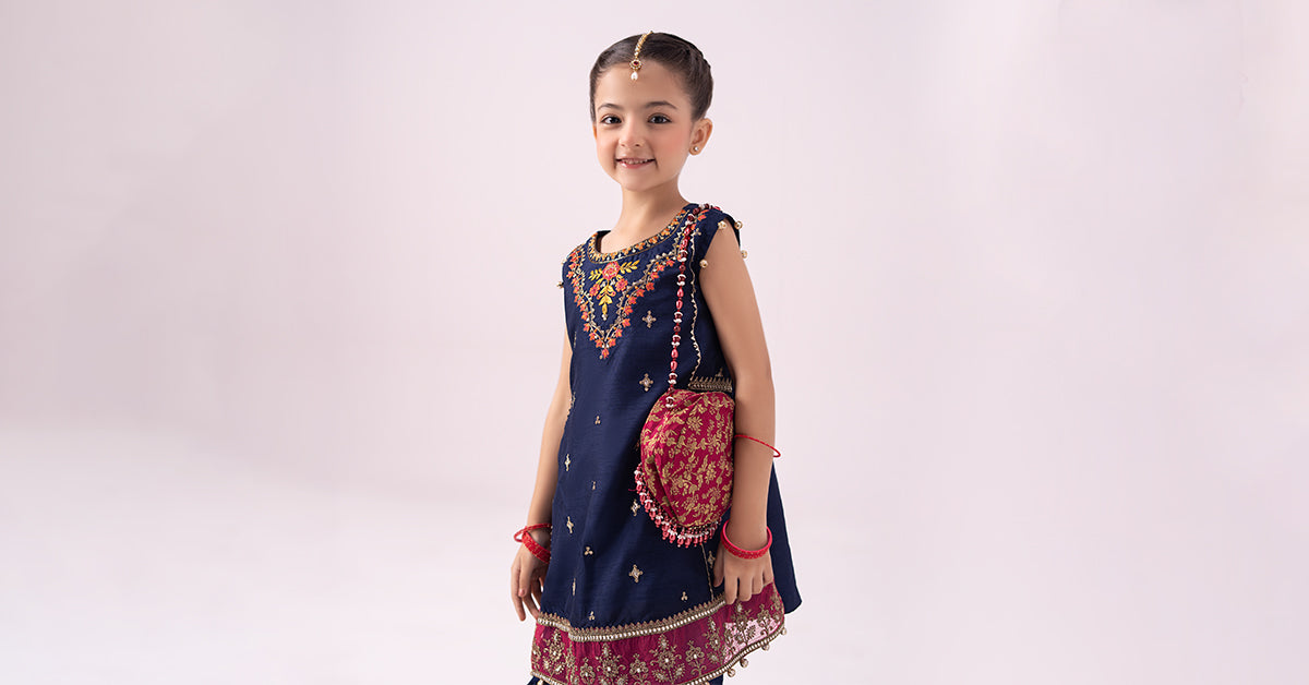 3 Piece Embroidered Raw Silk Suit