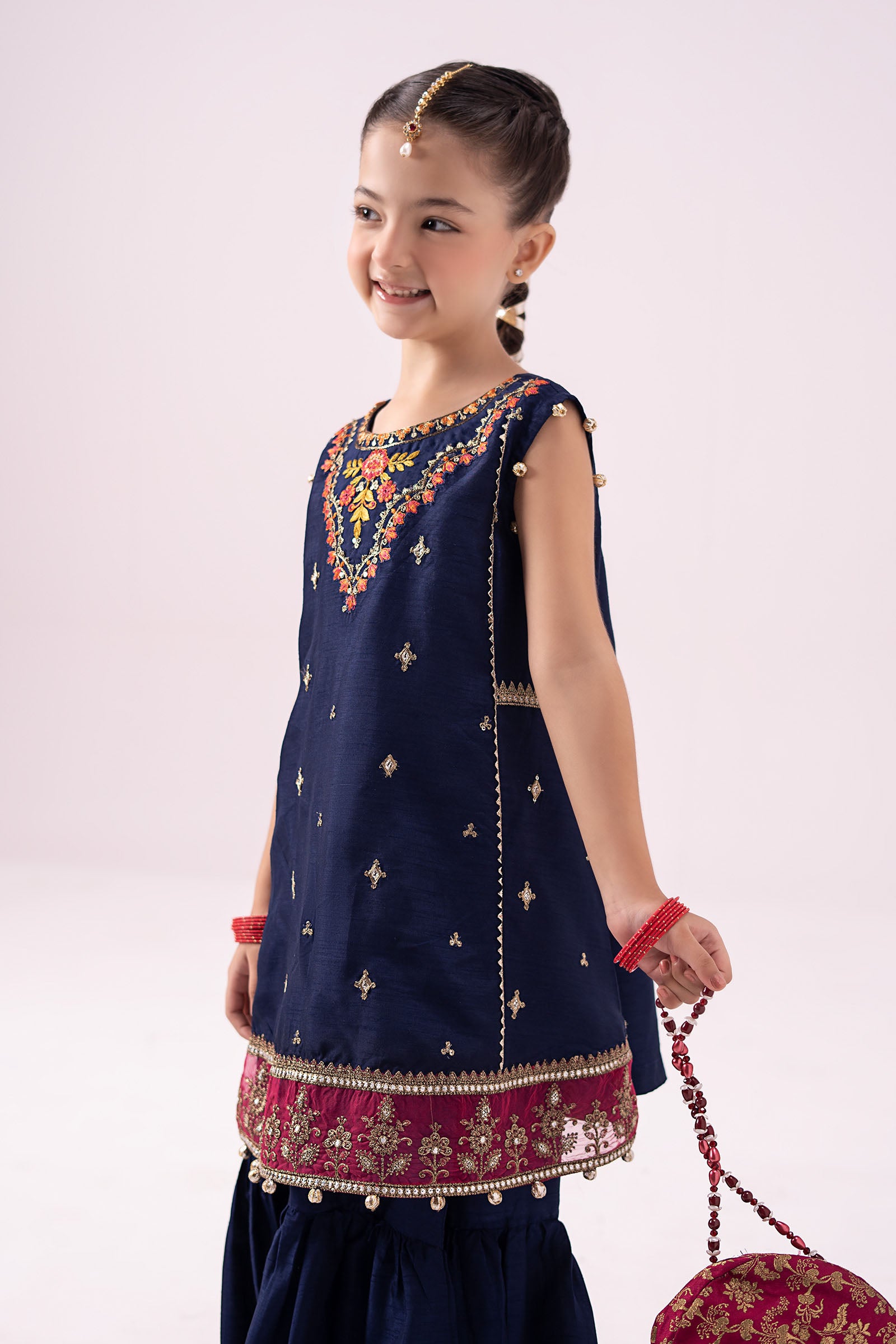 3 Piece Embroidered Raw Silk Suit