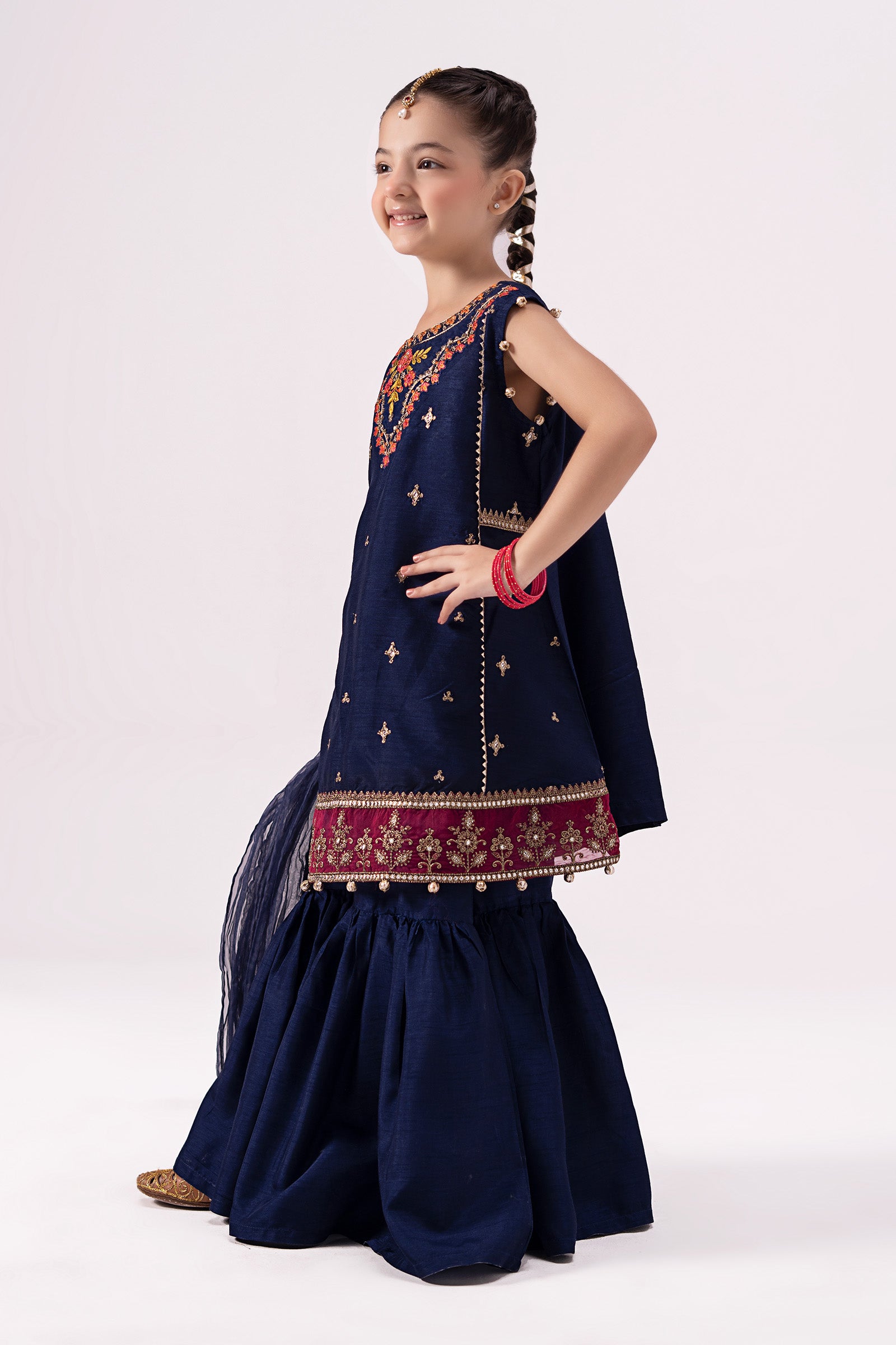 3 Piece Embroidered Raw Silk Suit