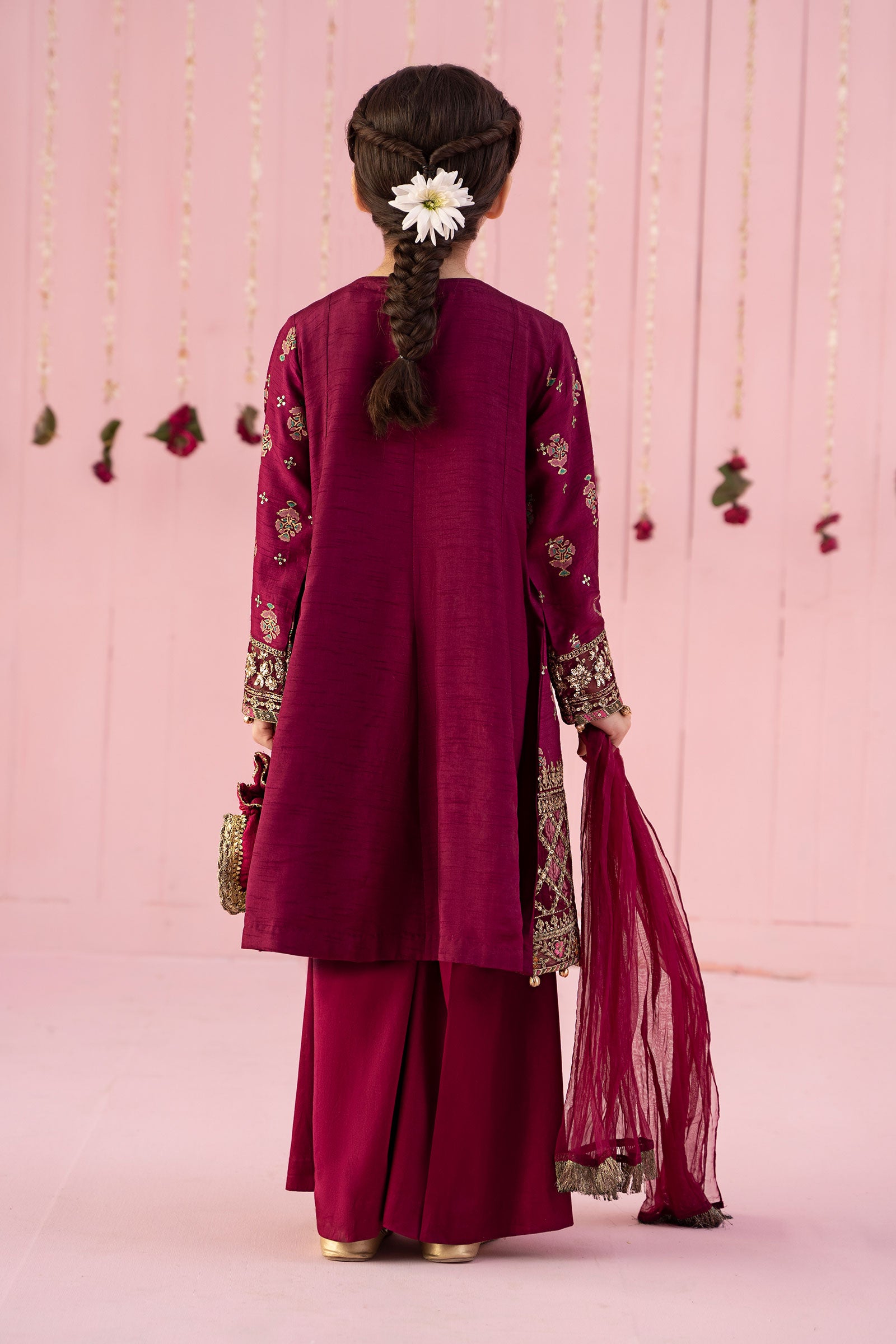3 Piece Embroidered Raw Silk Suit