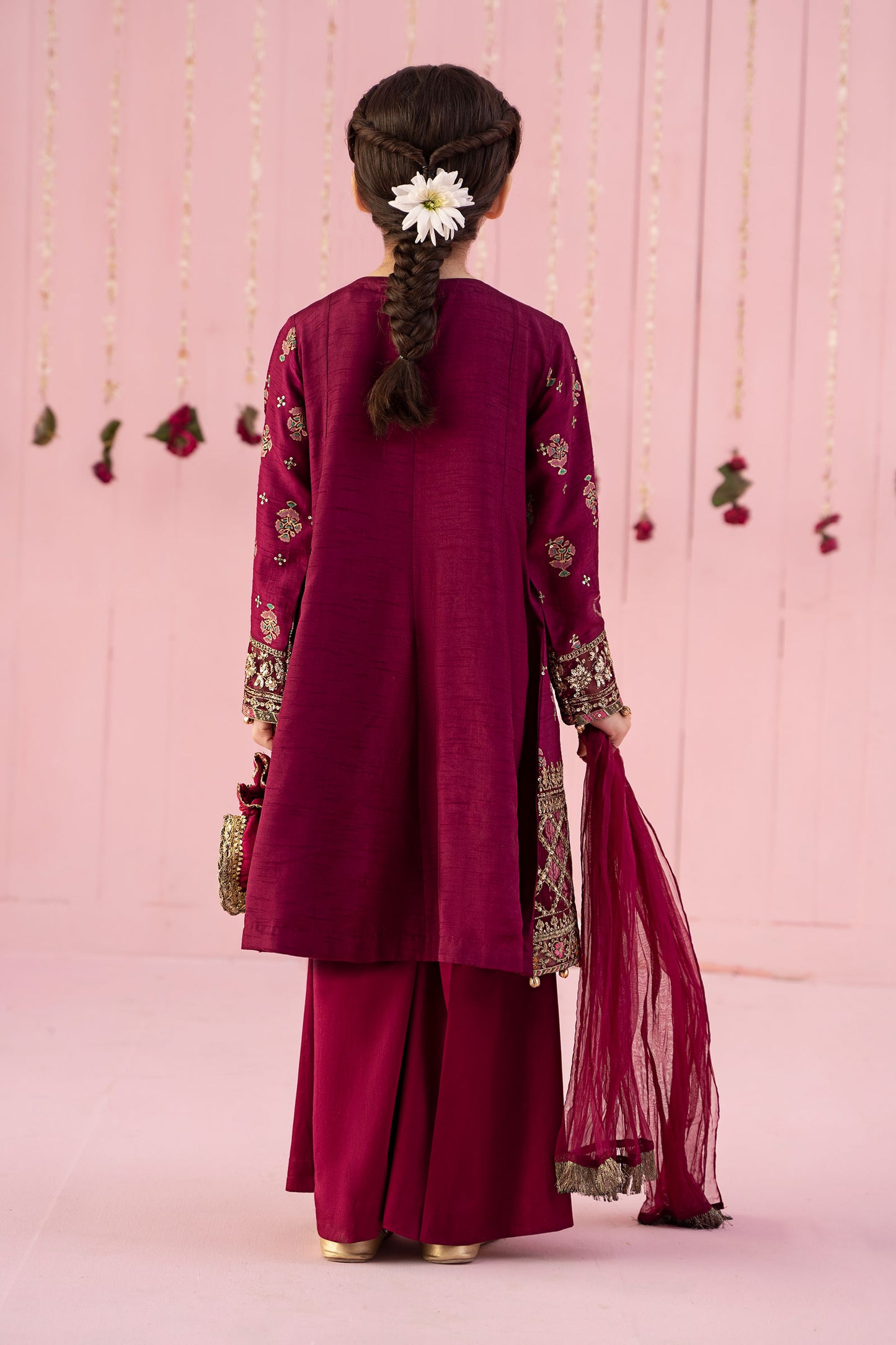 3 Piece Embroidered Raw Silk Suit