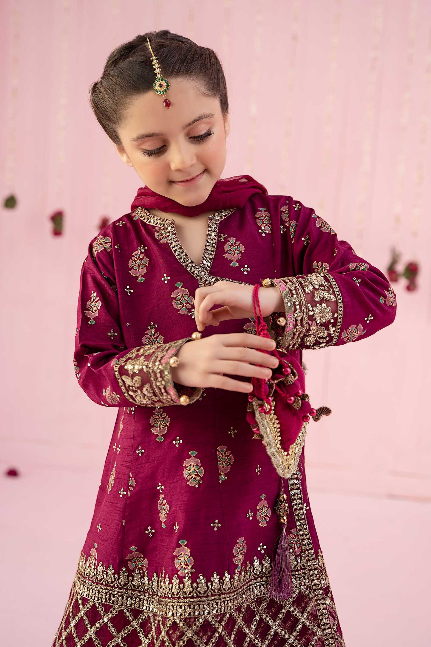3 Piece Embroidered Raw Silk Suit