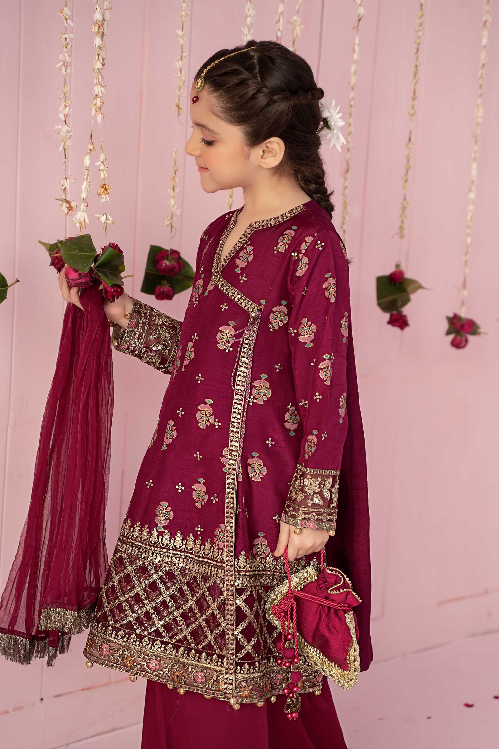 3 Piece Embroidered Raw Silk Suit