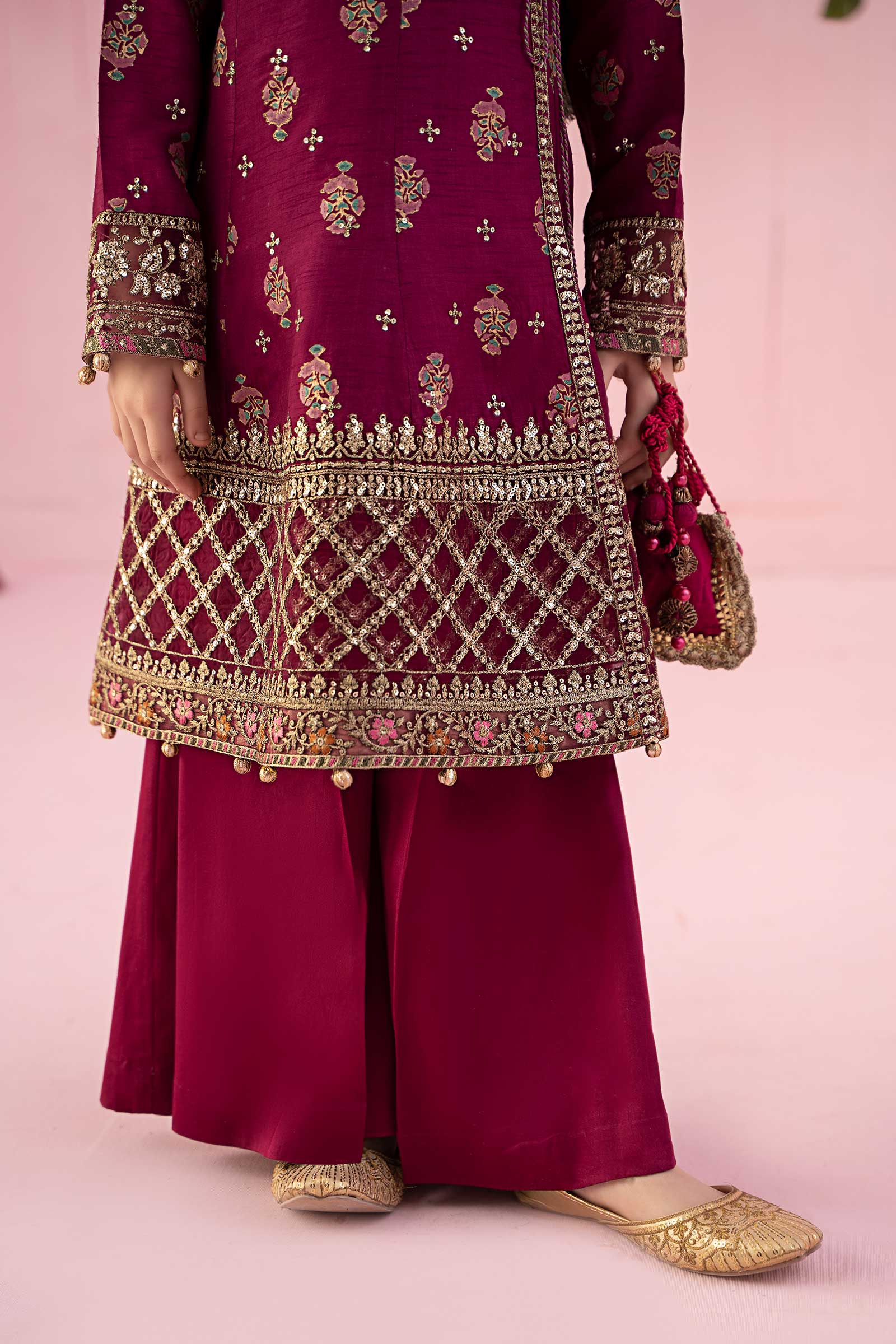 3 Piece Embroidered Raw Silk Suit