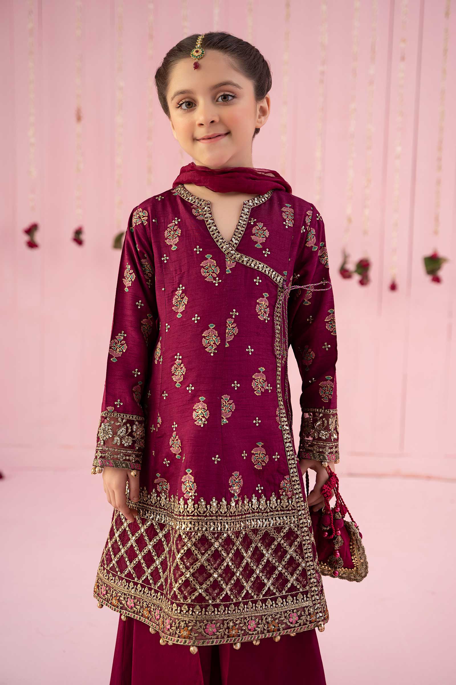 3 Piece Embroidered Raw Silk Suit