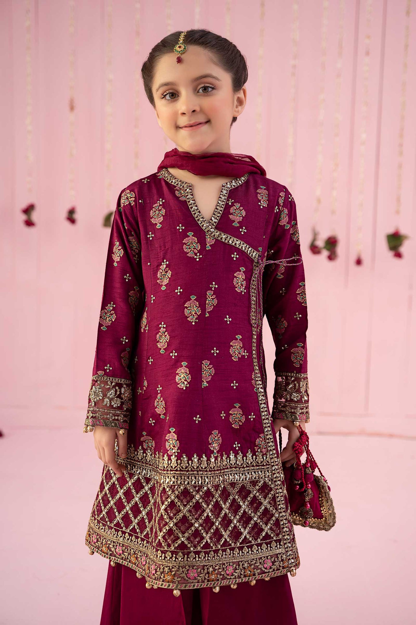 3 Piece Embroidered Raw Silk Suit