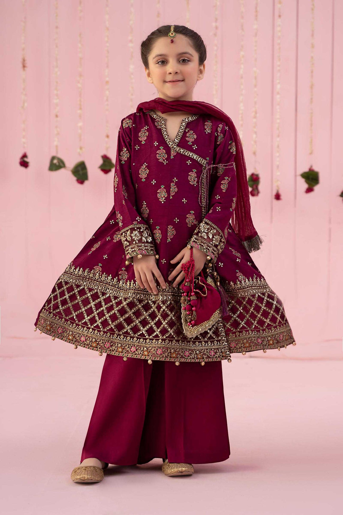 3 Piece Embroidered Raw Silk Suit