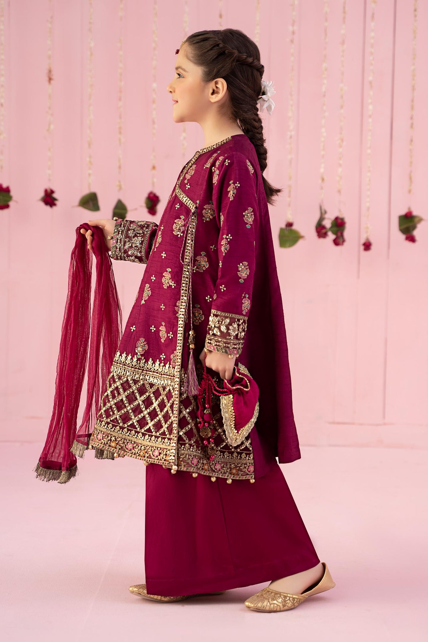 3 Piece Embroidered Raw Silk Suit
