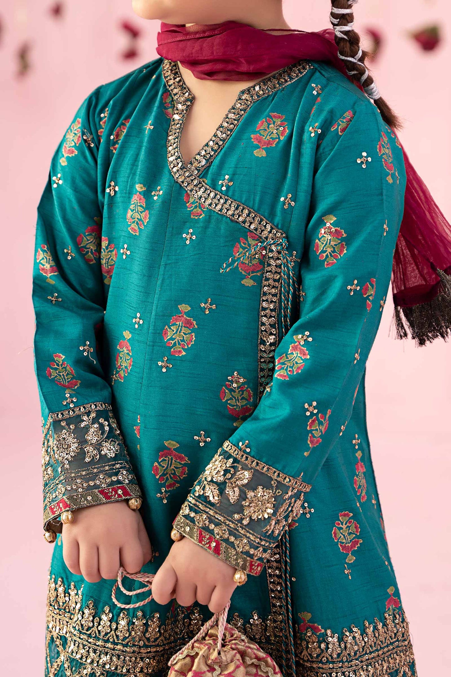3 Piece Embroidered Raw Silk Suit