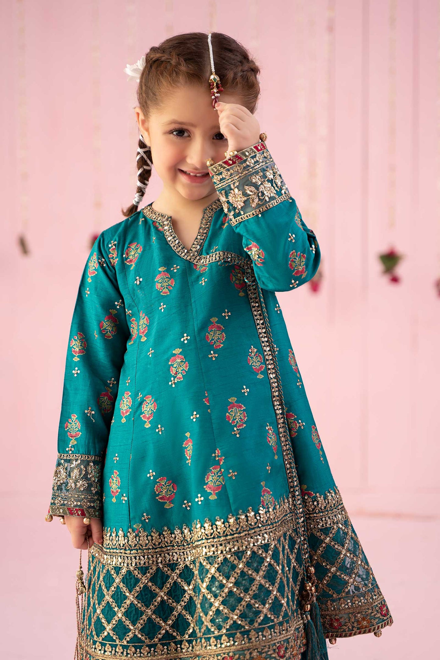 3 Piece Embroidered Raw Silk Suit