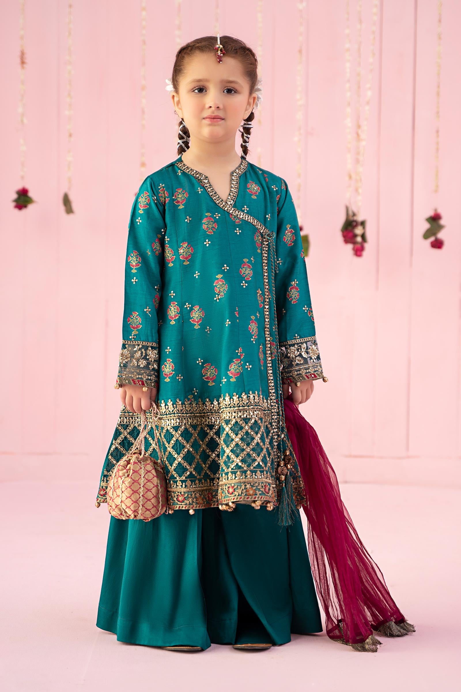 3 Piece Embroidered Raw Silk Suit