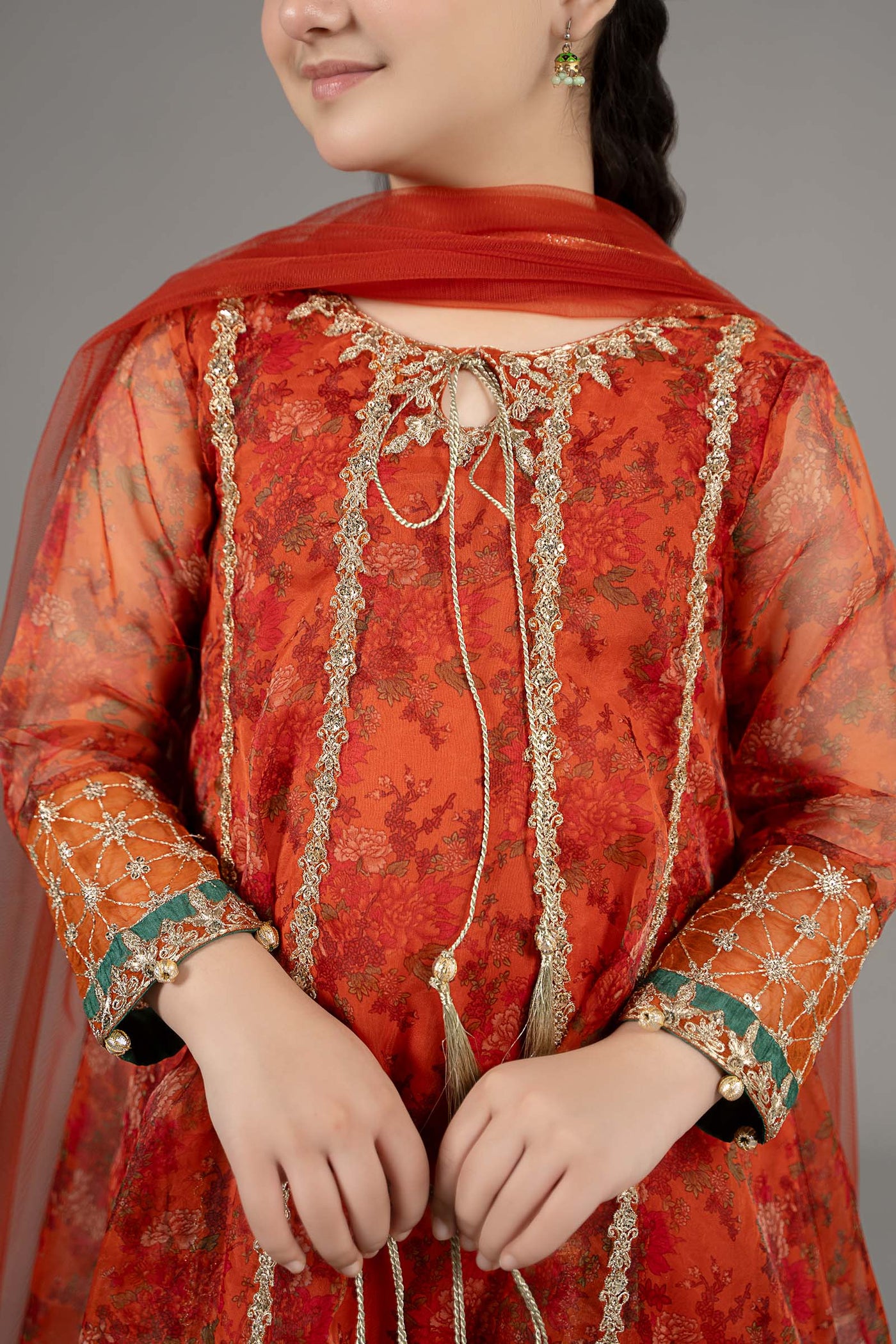 3 Piece Embroidered Poly Organza Suit