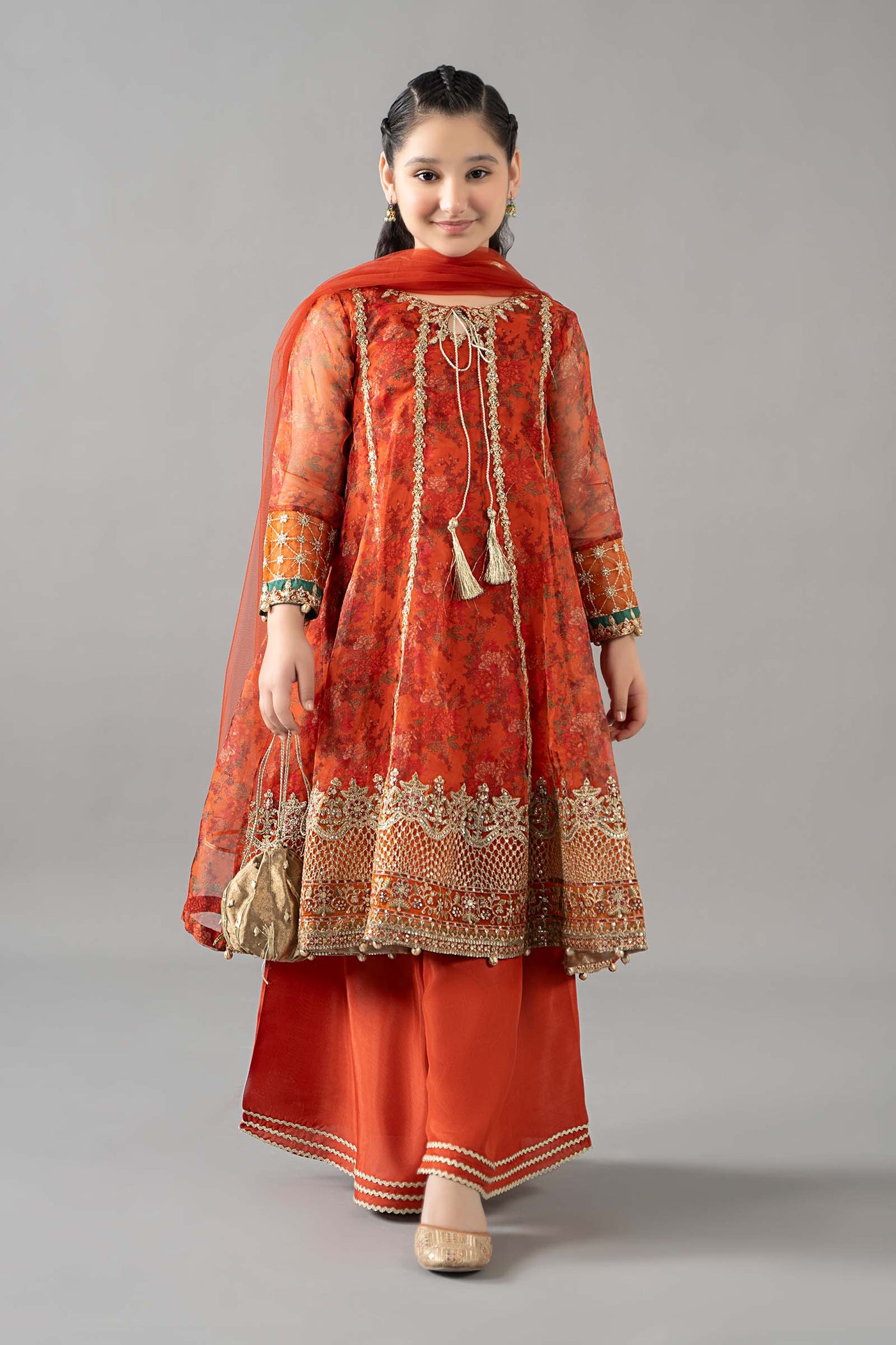 3 Piece Embroidered Poly Organza Suit