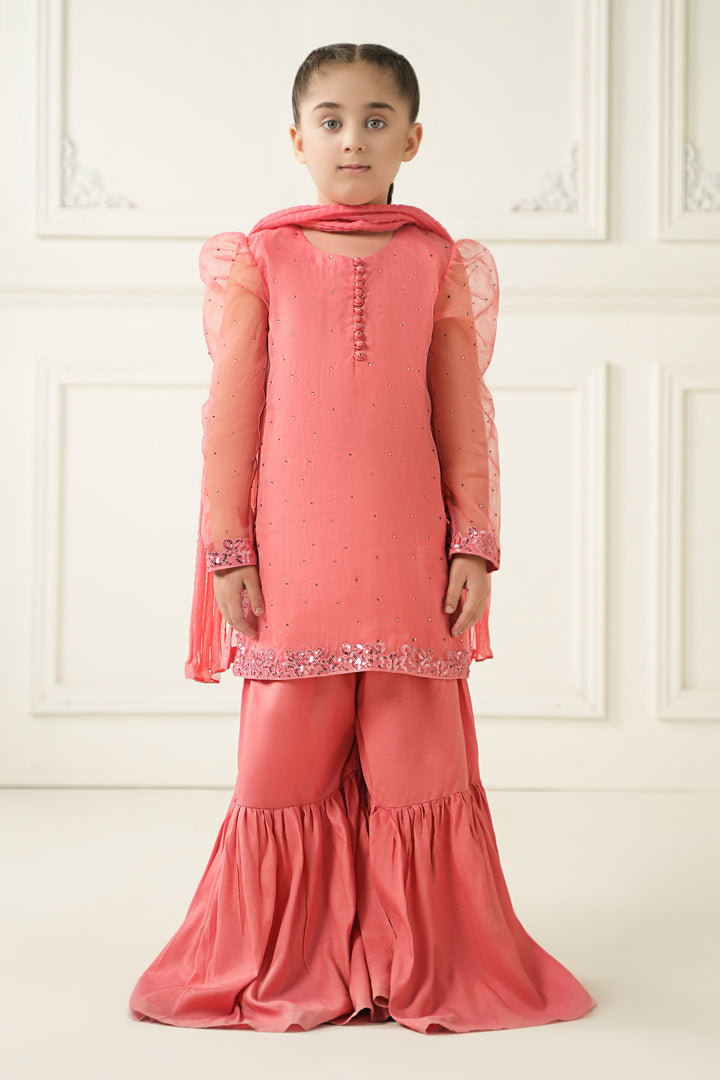 3 Piece Dyed Organza Suit All Products MSE2539-023-PNK