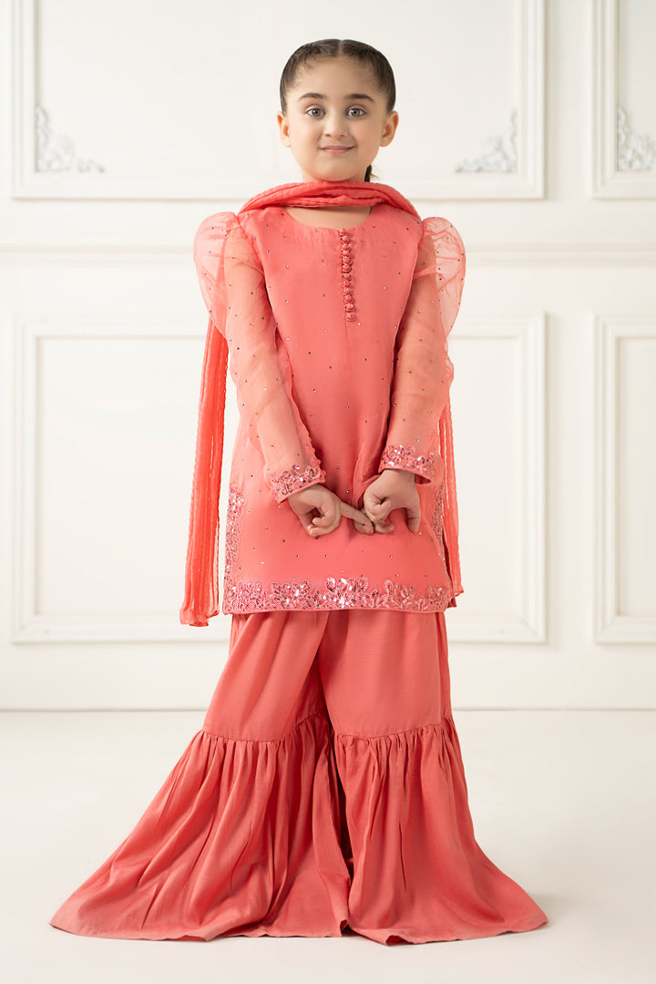3 Piece Dyed Organza Suit All Products MSE2539-023-PNK
