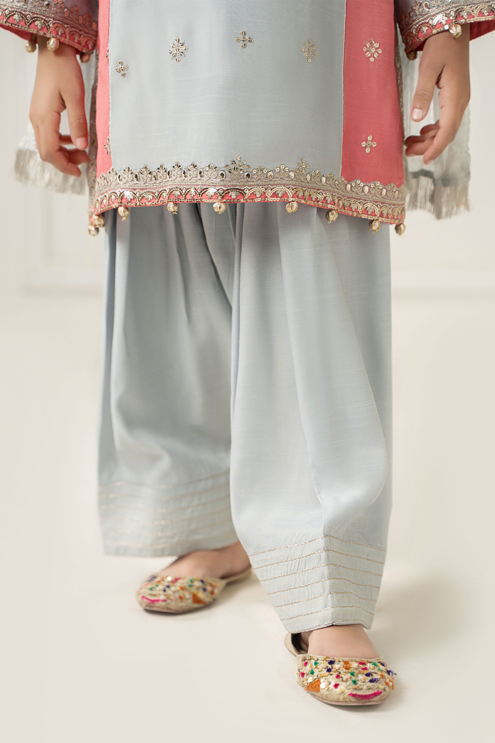 3 Piece Embroidered Polyester Net Suit