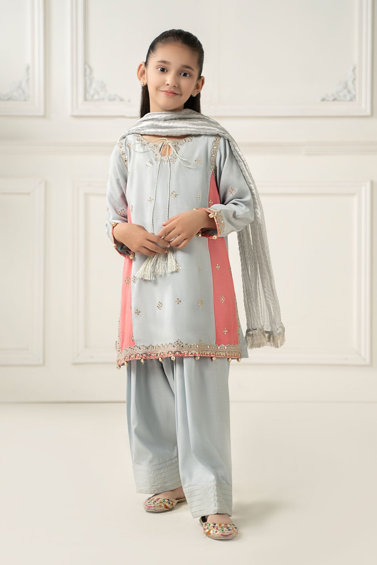 3 Piece Embroidered Polyester Net Suit