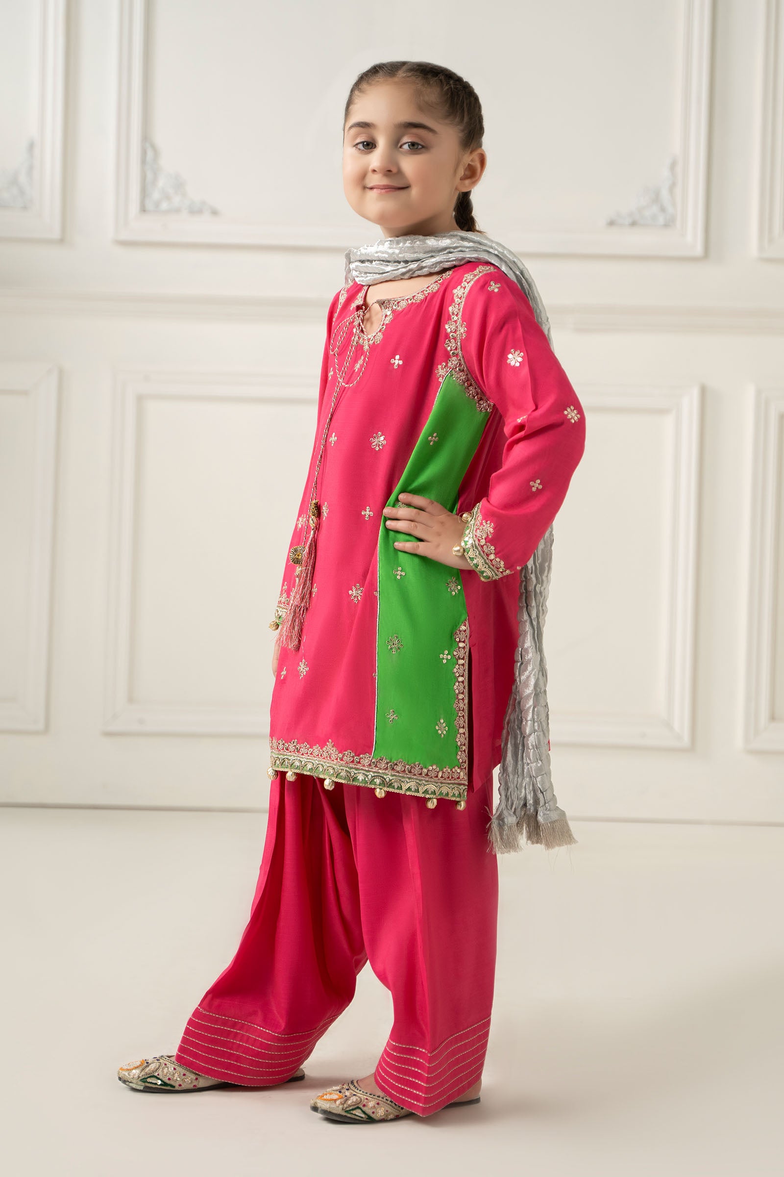 3 Piece Embroidered Polyester Net Suit