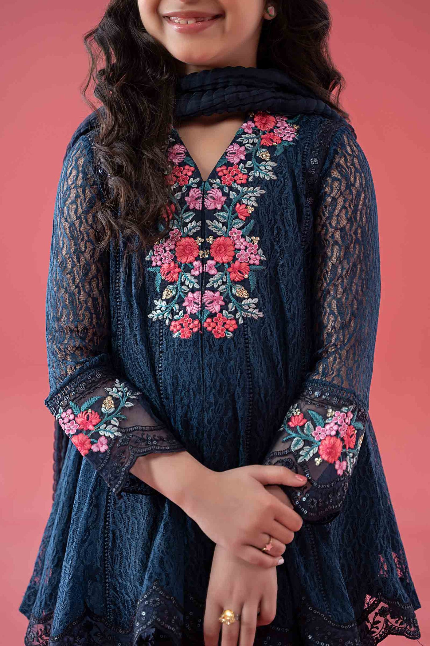 3 Piece Embroidered Chantelle Suit | MKS-EA25-45