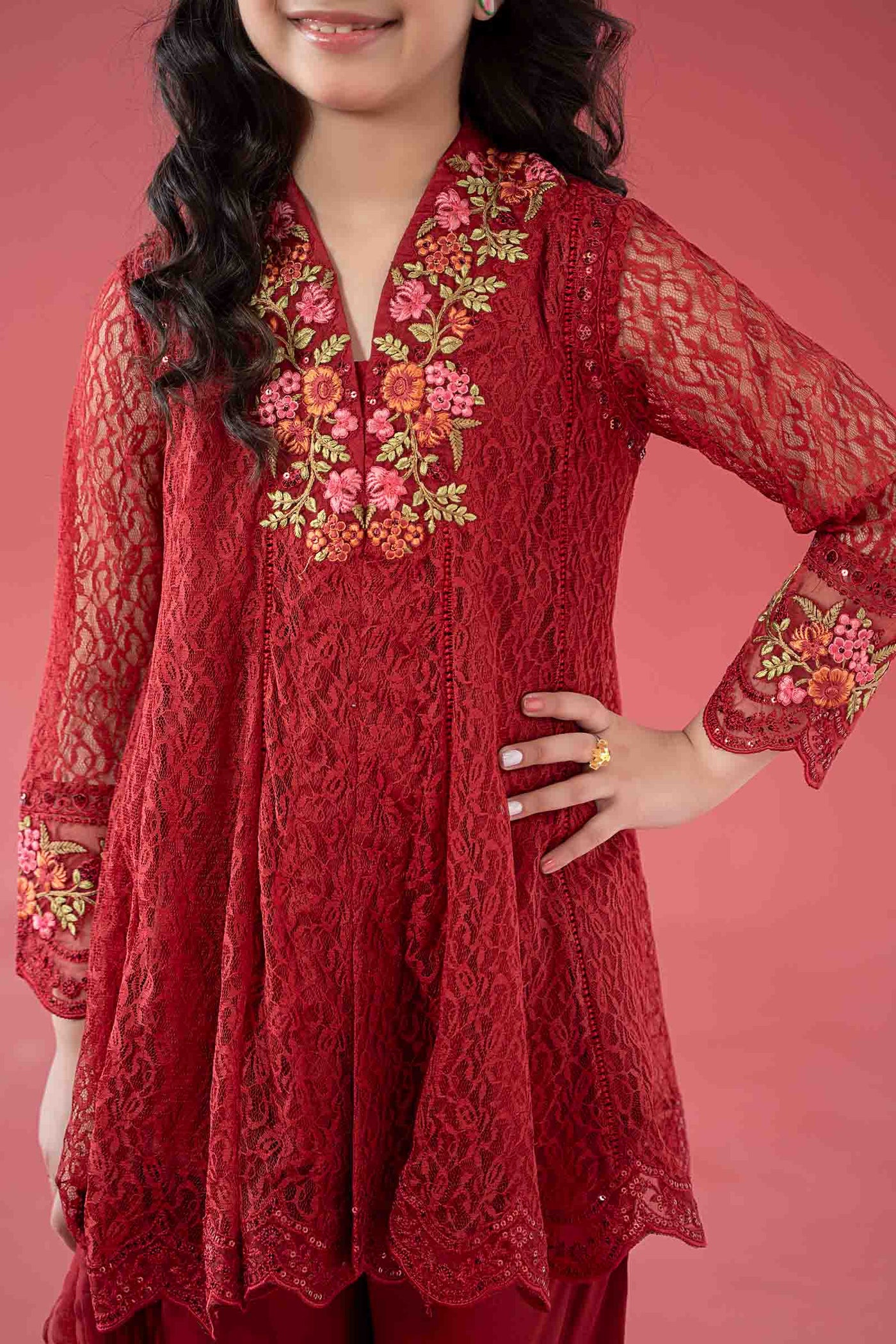 3 Piece Embroidered Chantelle Suit | MKS-EA25-45