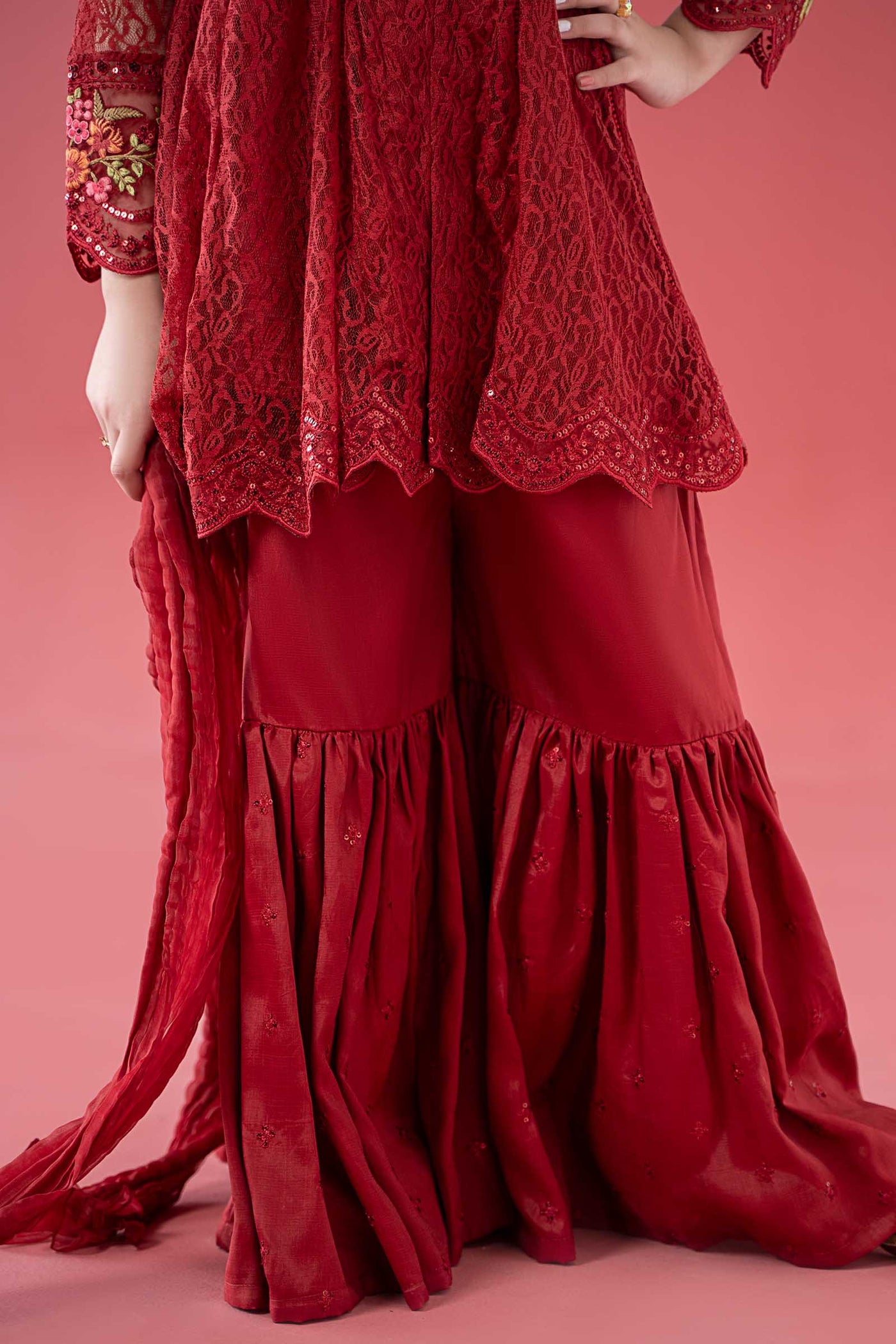 3 Piece Embroidered Chantelle Suit | MKS-EA25-45