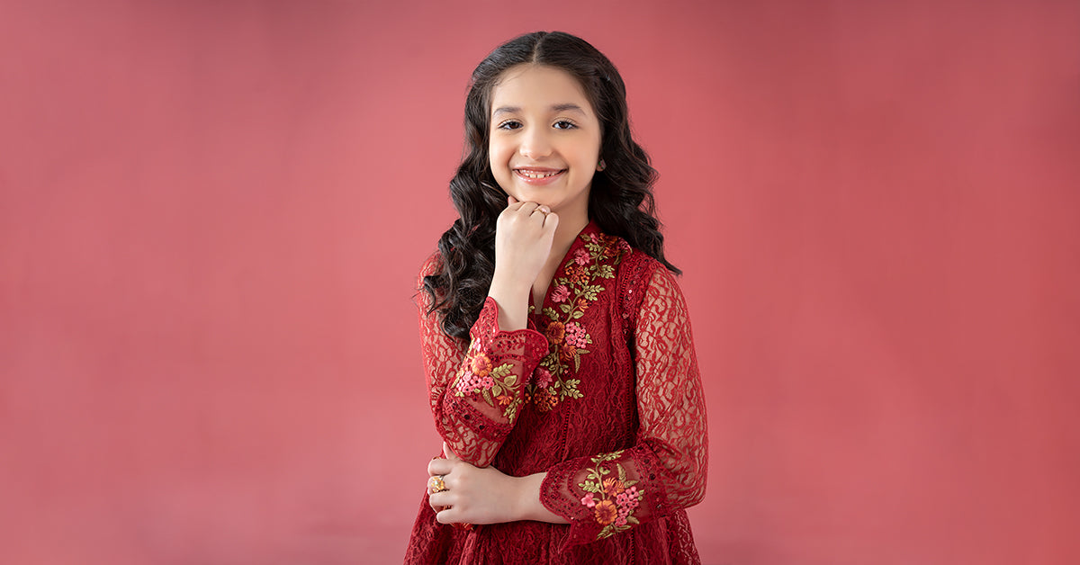 3 Piece Embroidered Chantelle Suit | MKS-EA25-45