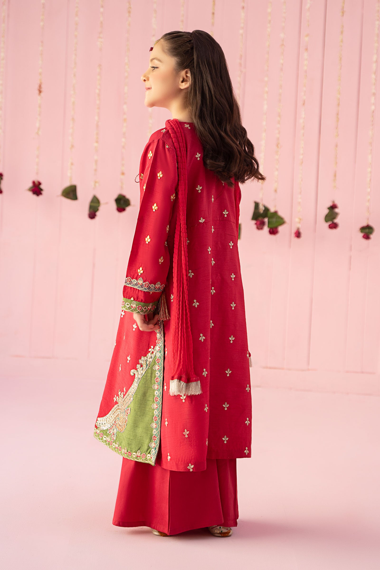 3 Piece Embroidered Raw Silk Suit