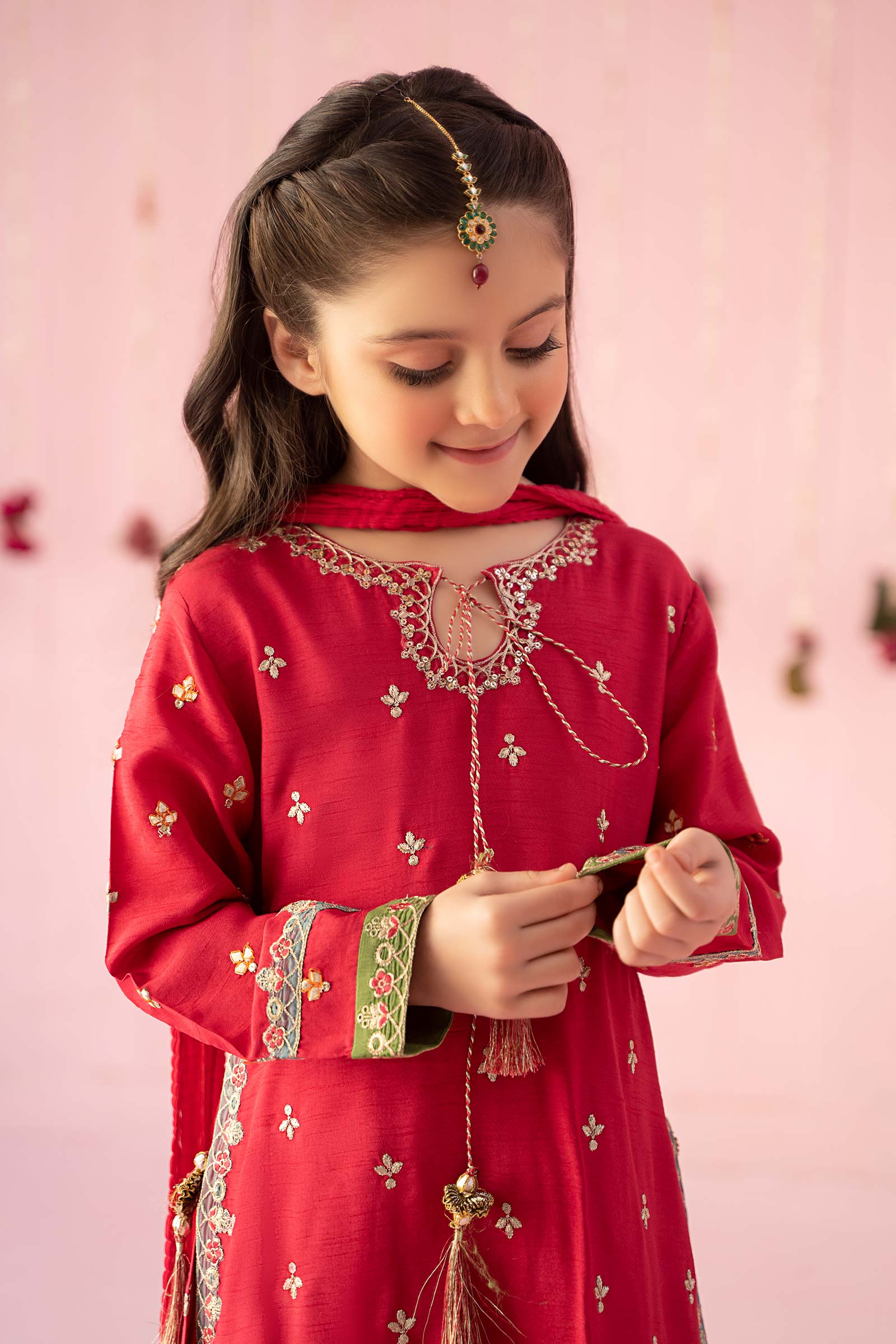 3 Piece Embroidered Raw Silk Suit