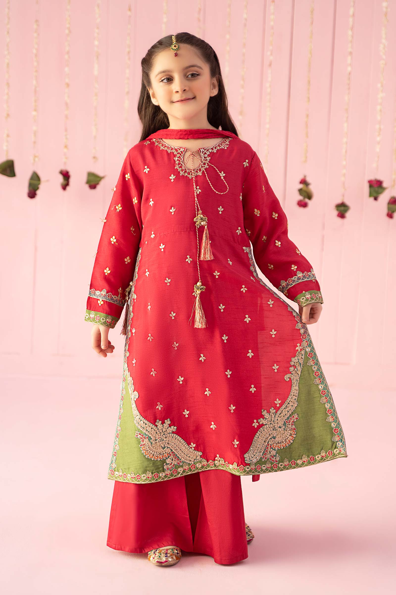 3 Piece Embroidered Raw Silk Suit