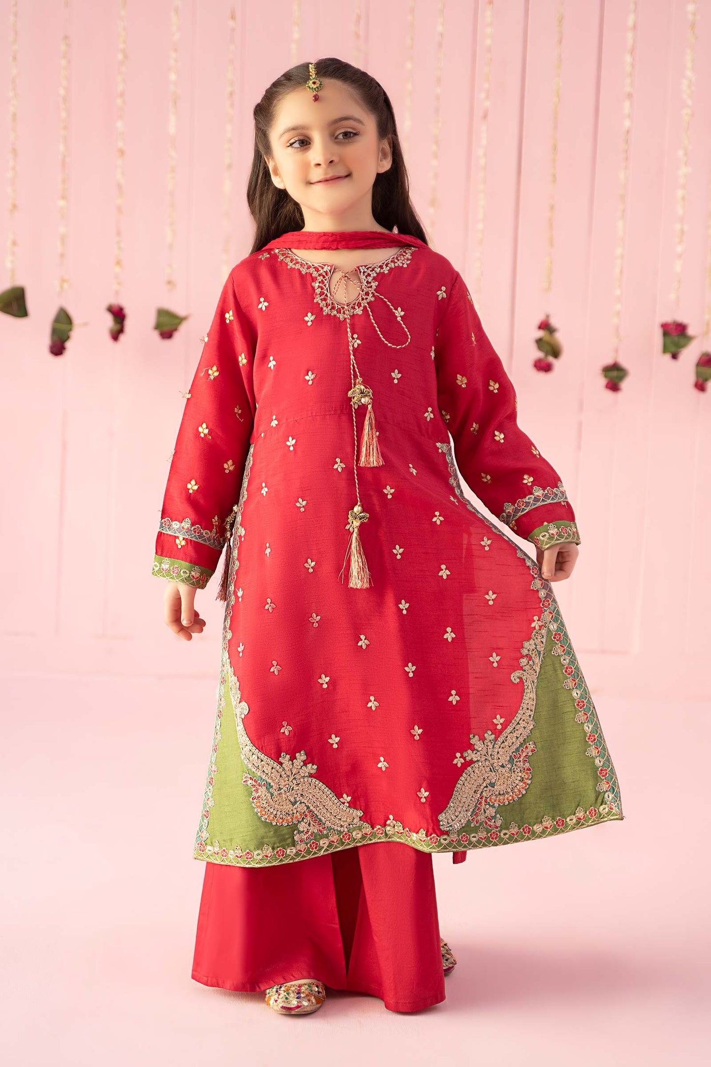 3 Piece Embroidered Raw Silk Suit
