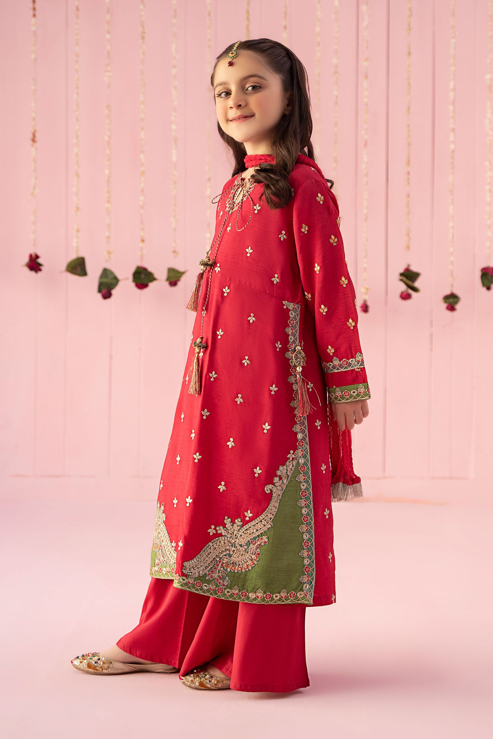 3 Piece Embroidered Raw Silk Suit