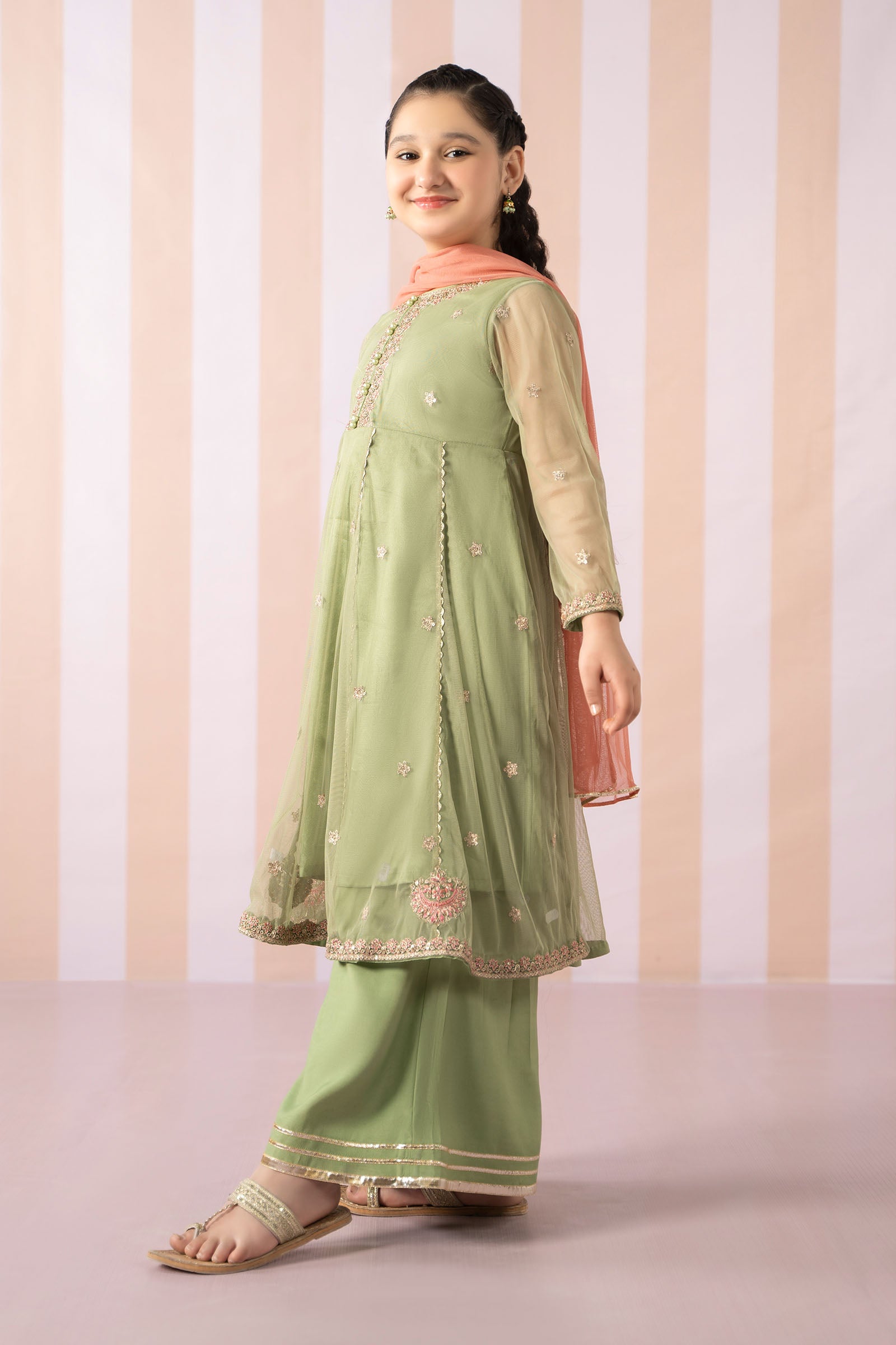 3 Piece Embroidered Polyester Net Suit