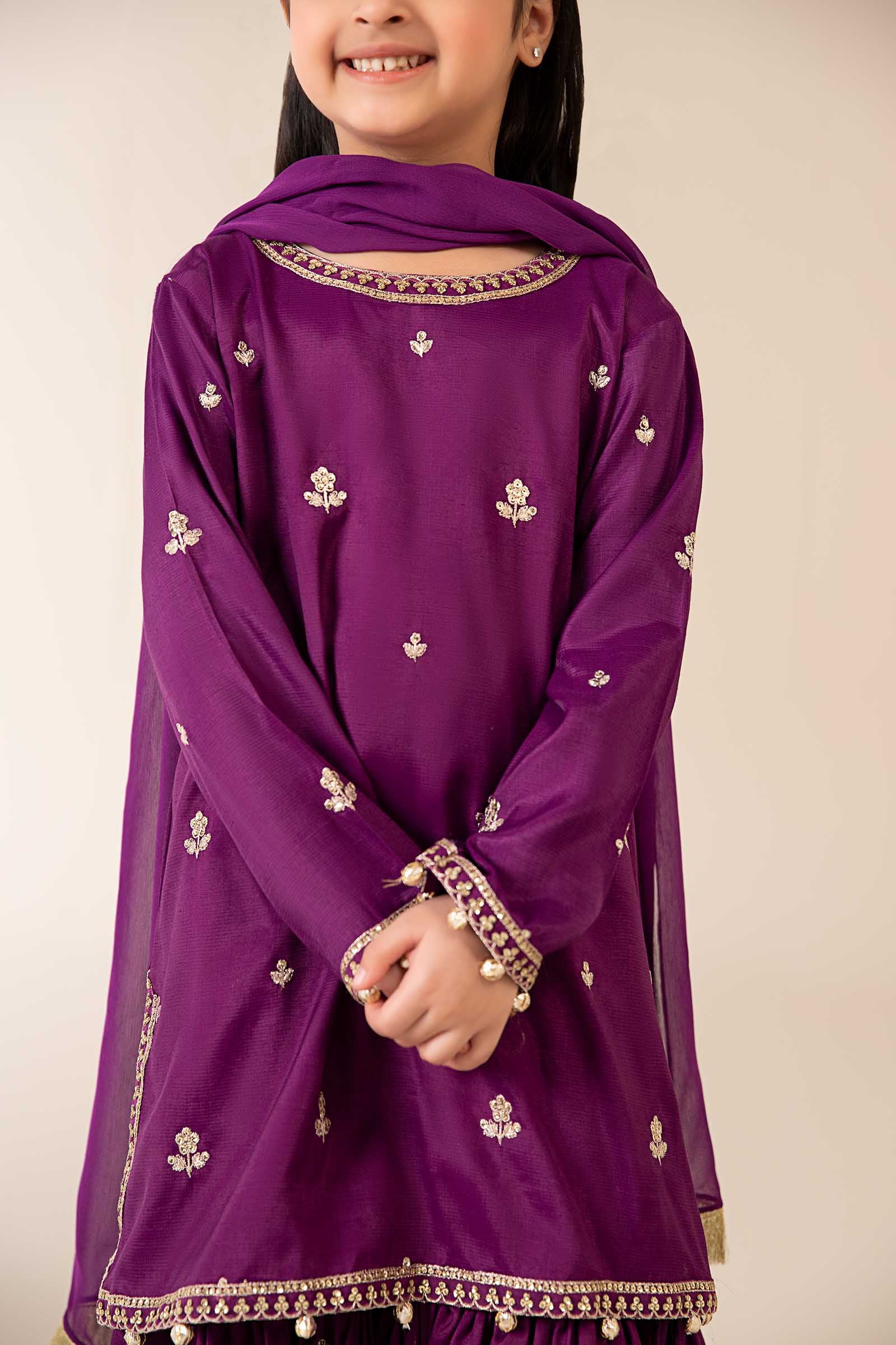 3 Piece Embroidered Raw Silk Suit