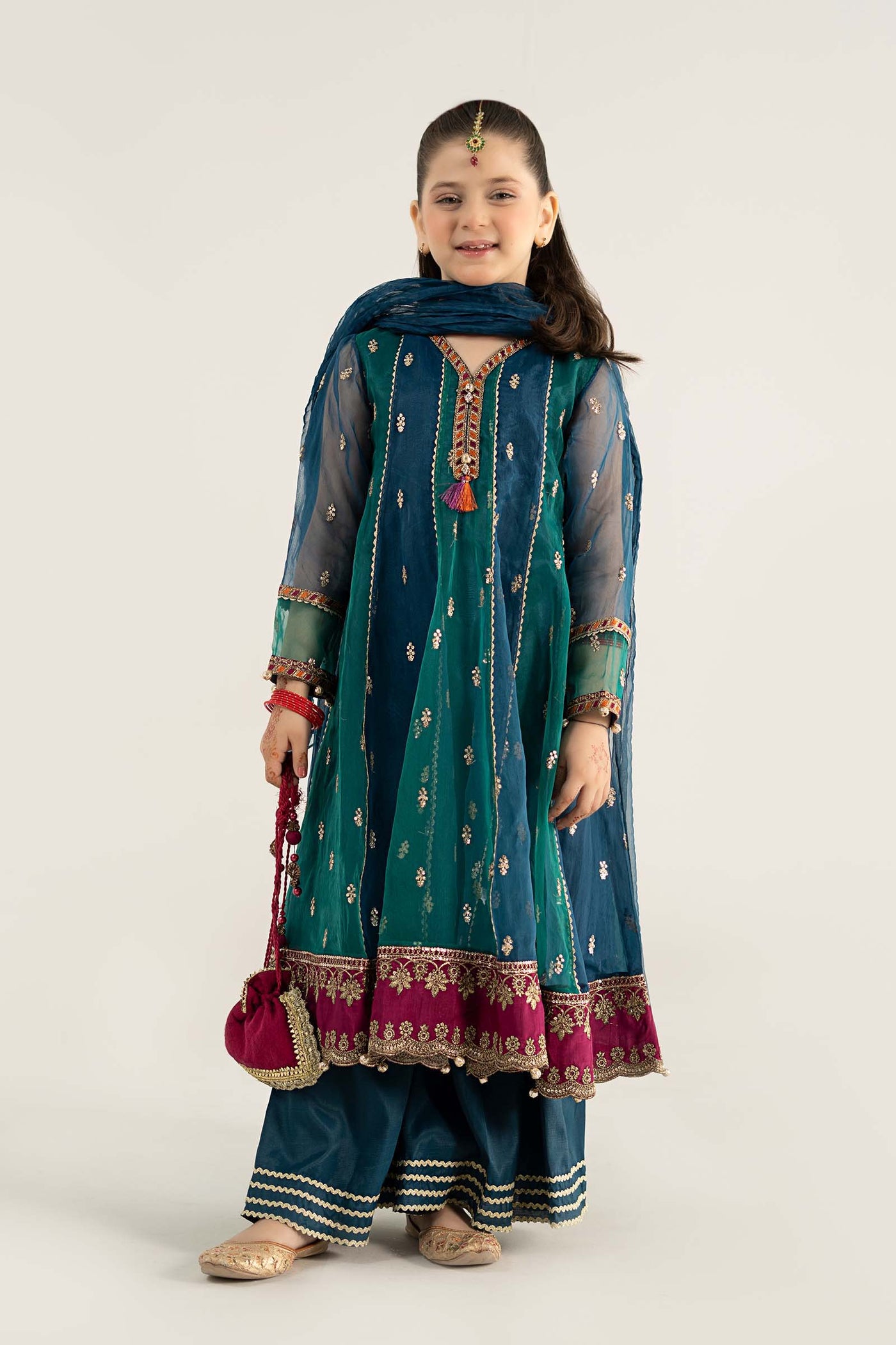 3 Piece Embroidered Poly Organza Suit