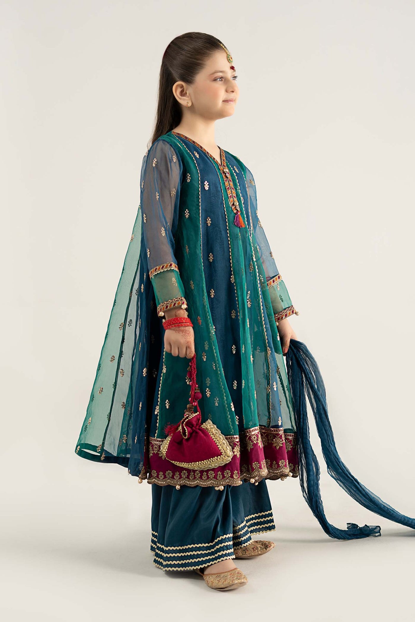3 Piece Embroidered Poly Organza Suit
