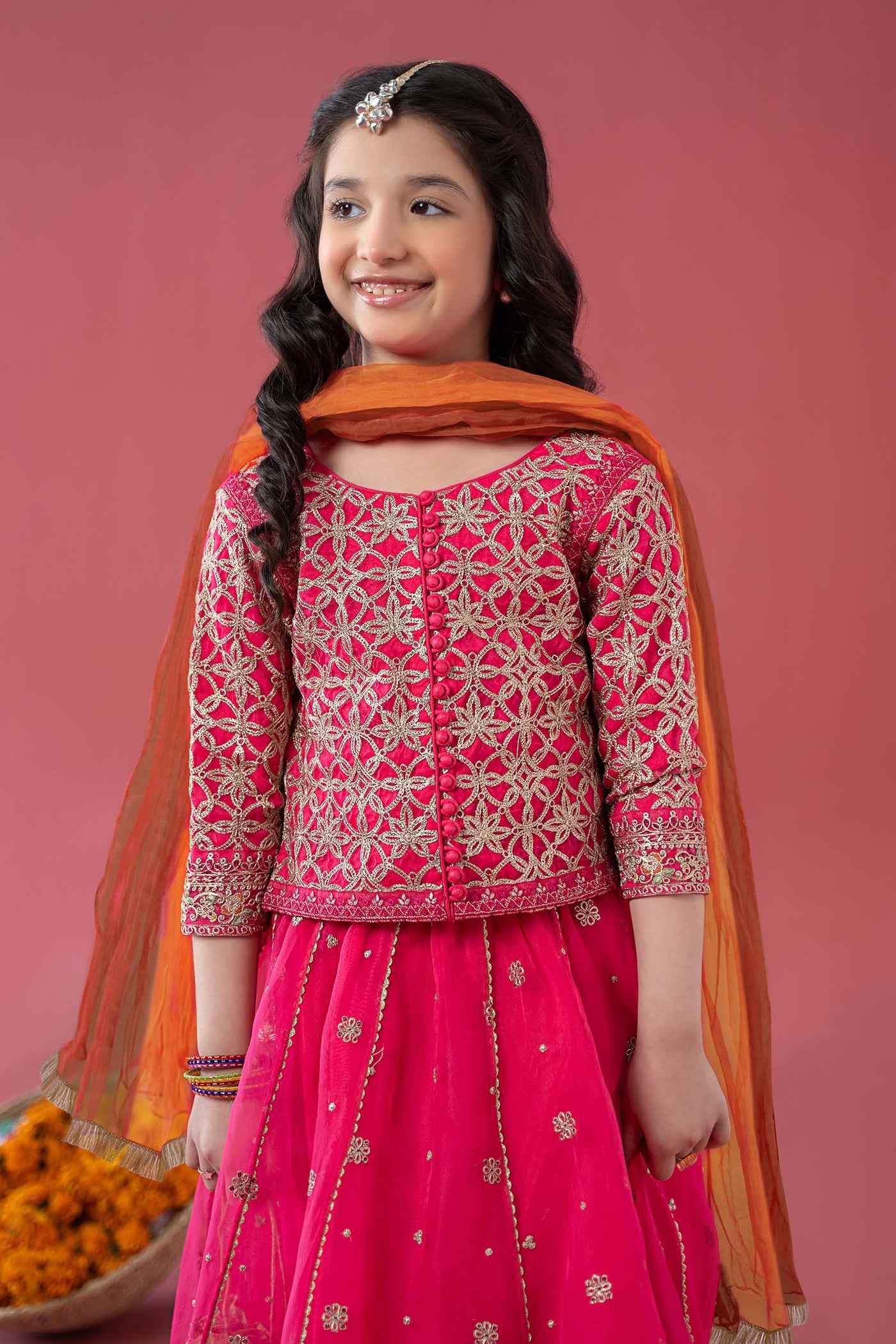 3 Piece Embroidered Poly Organza Suit | MKS-EA25-42/A