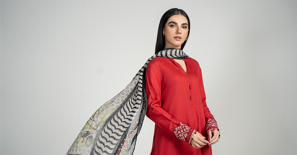 3 Piece Dyed Lawn Suit