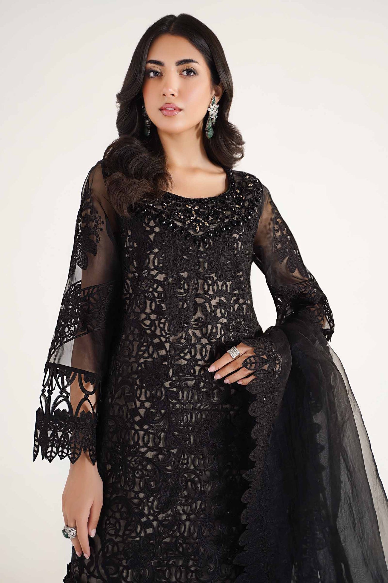 3 Piece Embroidered Organza Suit